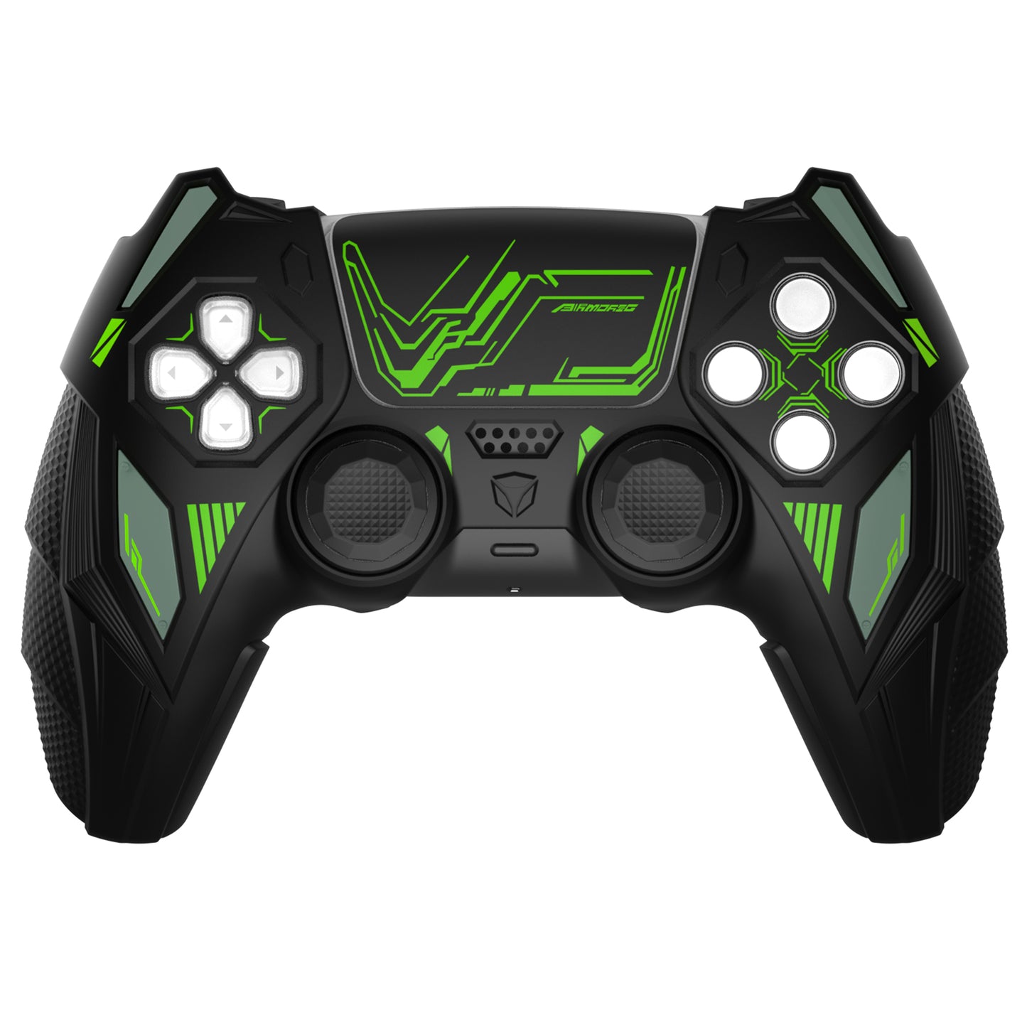 PlayVital メカライノ シリコンカバー PS5用(サムグリップ&ステッカー付き)充電ドック対応【ブラック&グリーン】