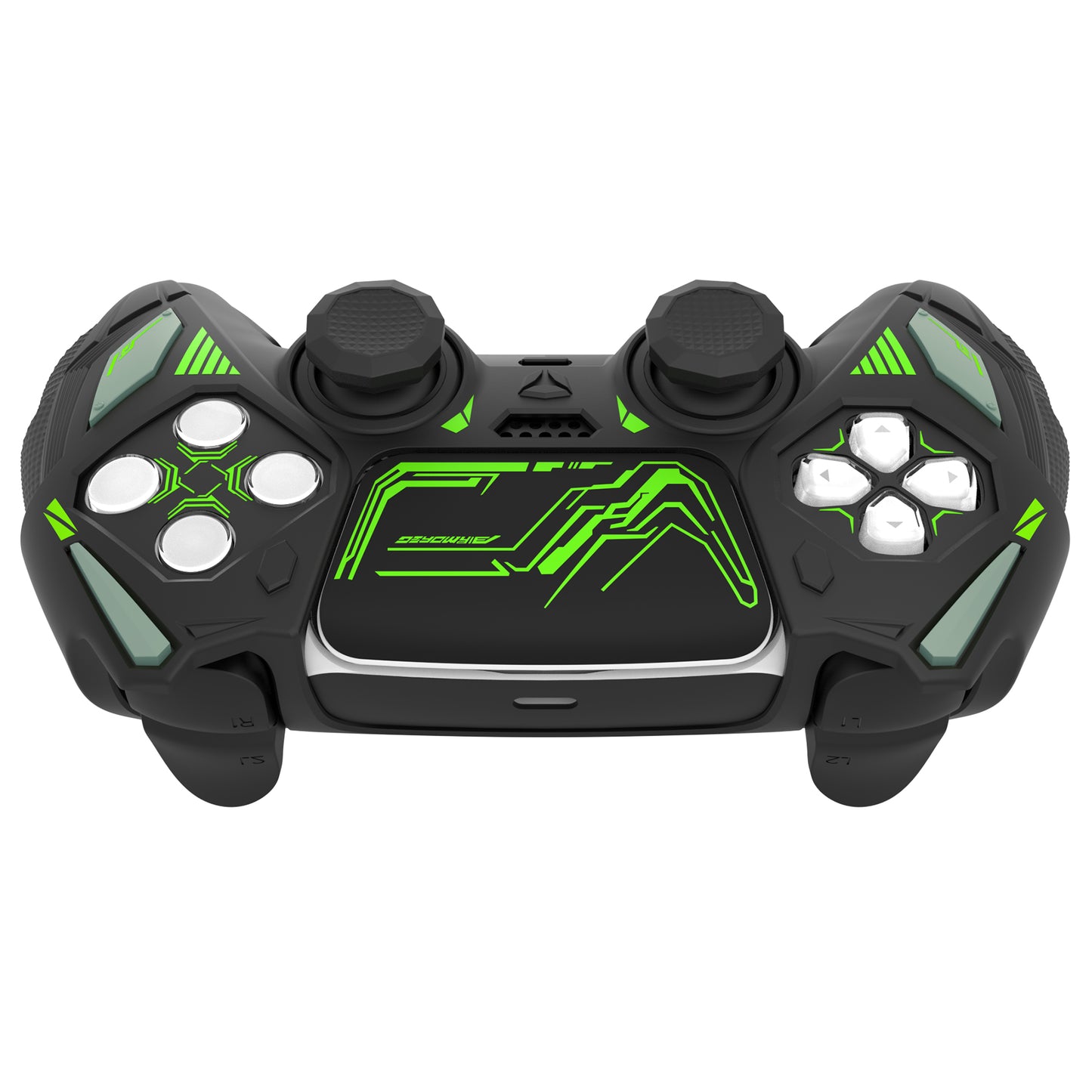PlayVital メカライノ シリコンカバー PS5用(サムグリップ&ステッカー付き)充電ドック対応【ブラック&グリーン】