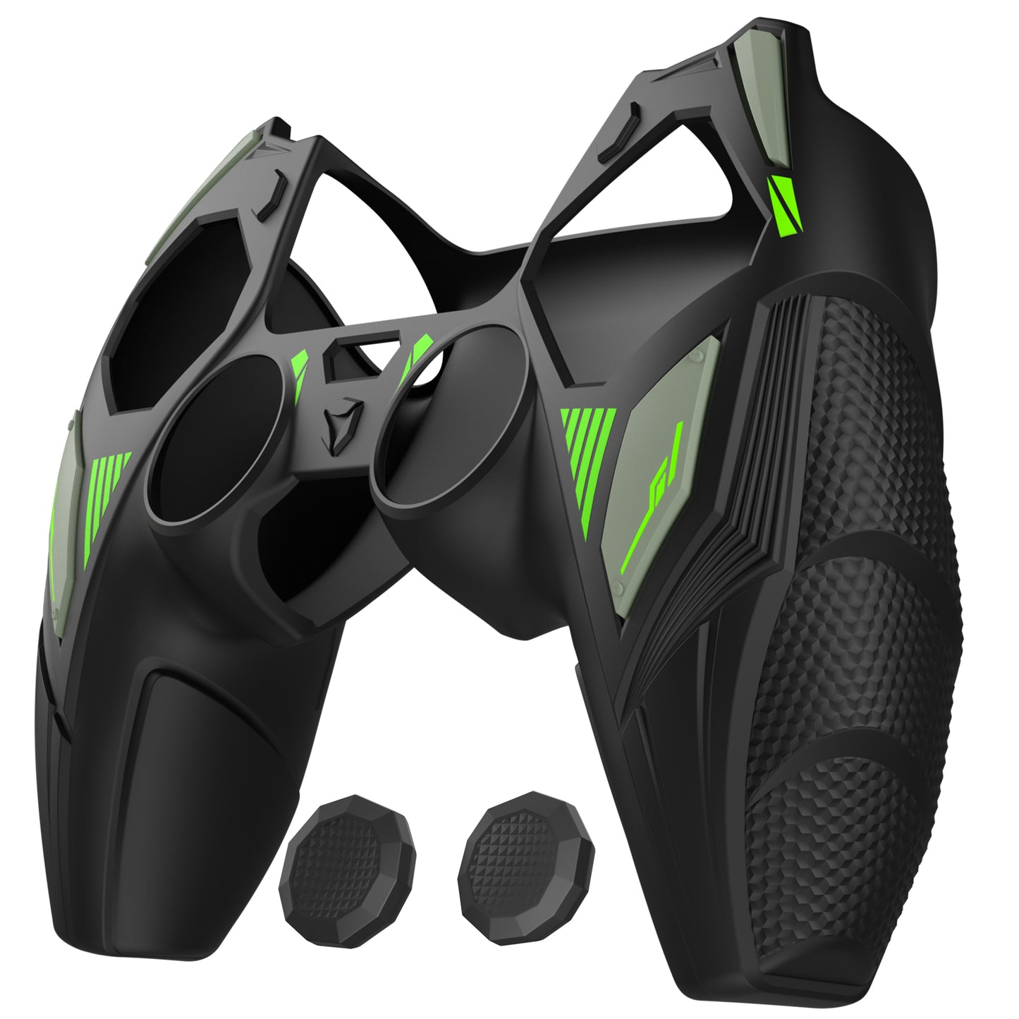 PlayVital メカライノ シリコンカバー PS5用(サムグリップ&ステッカー付き)充電ドック対応【ブラック&グリーン】