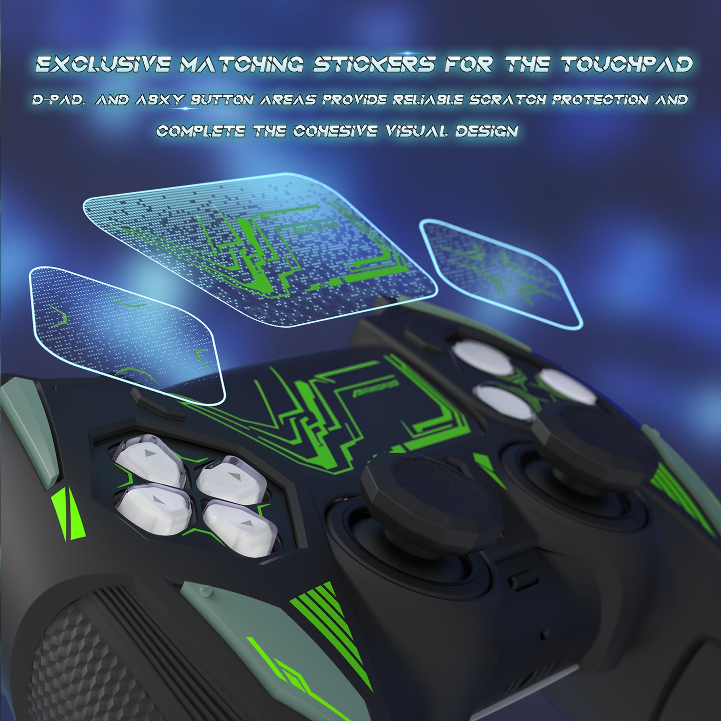 PlayVital メカライノ シリコンカバー PS5用(サムグリップ&ステッカー付き)充電ドック対応【ブラック&グリーン】