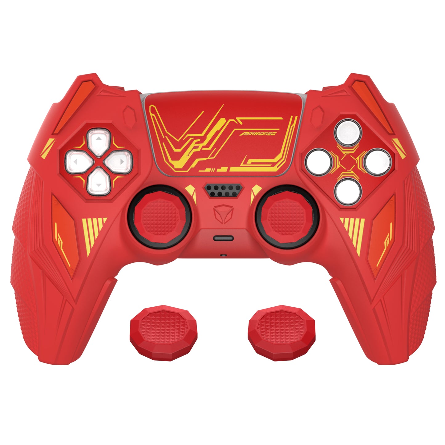 PlayVital メカライノ シリコンカバー PS5用(サムグリップ&ステッカー付き)充電ドック対応【メープルレッド&ブリックレッド】