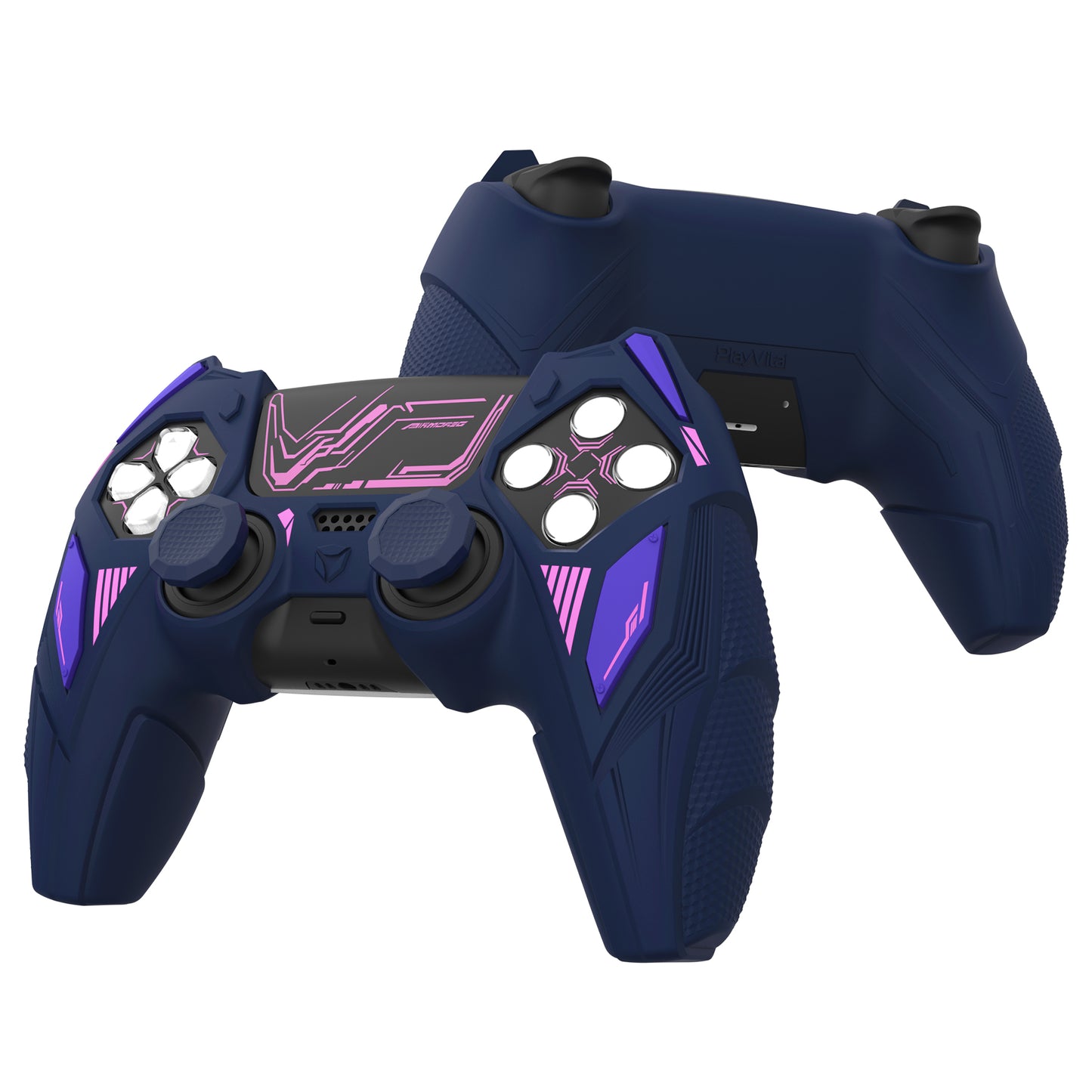 PlayVital メカライノ シリコンカバー PS5用(サムグリップ&ステッカー付き)充電ドック対応【ミッドナイトブルー&パープル】