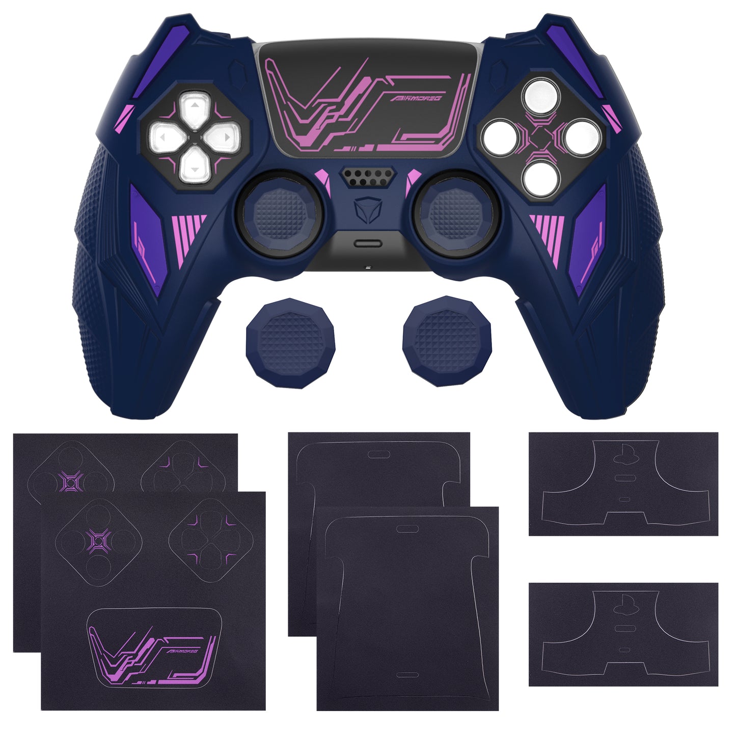 PlayVital メカライノ シリコンカバー PS5用(サムグリップ&ステッカー付き)充電ドック対応【ミッドナイトブルー&パープル】
