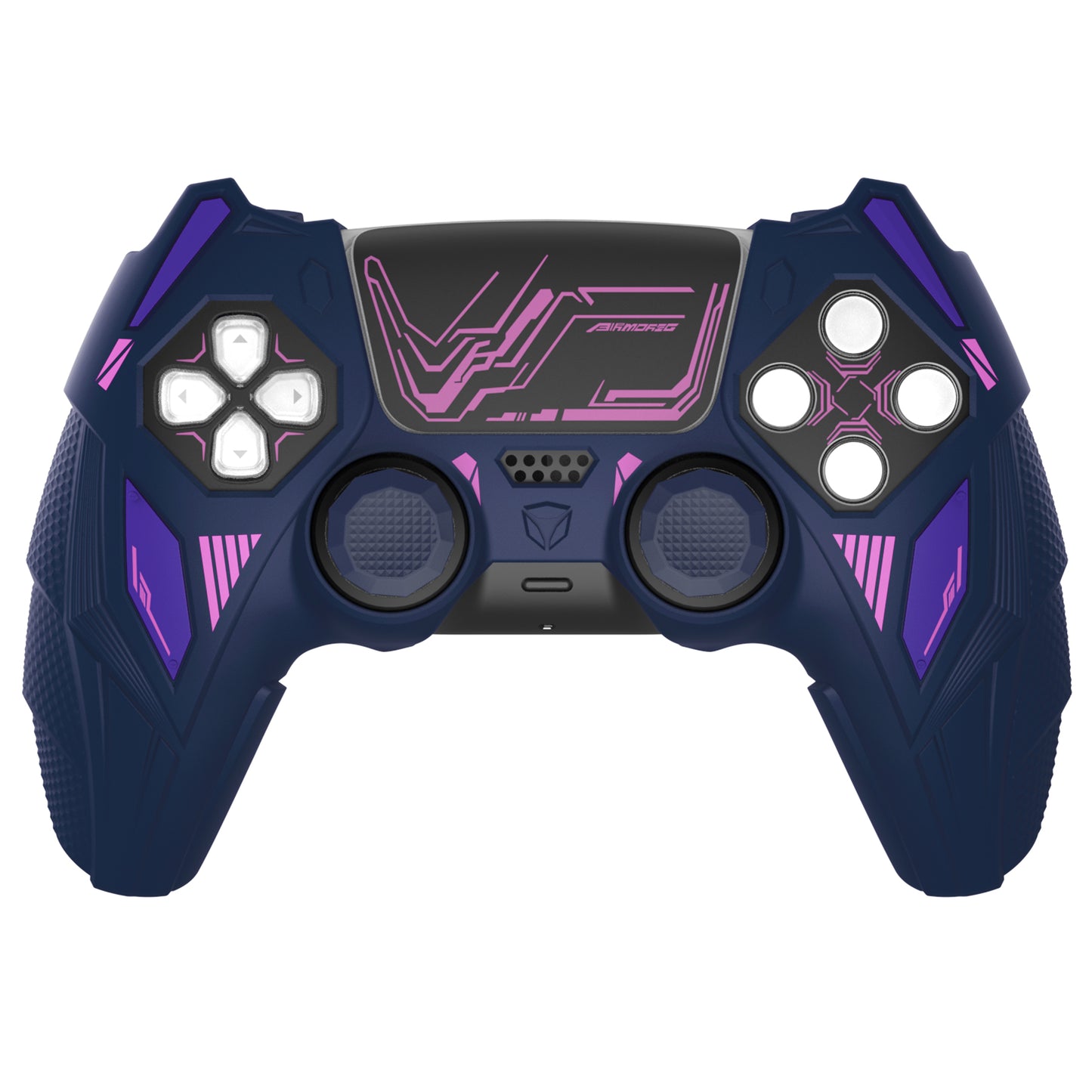 PlayVital メカライノ シリコンカバー PS5用(サムグリップ&ステッカー付き)充電ドック対応【ミッドナイトブルー&パープル】