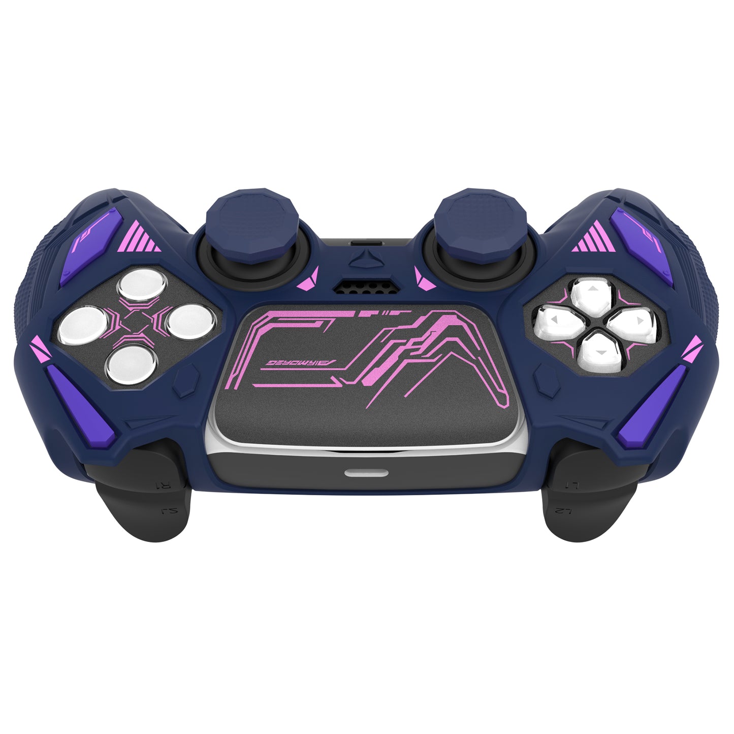 PlayVital メカライノ シリコンカバー PS5用(サムグリップ&ステッカー付き)充電ドック対応【ミッドナイトブルー&パープル】