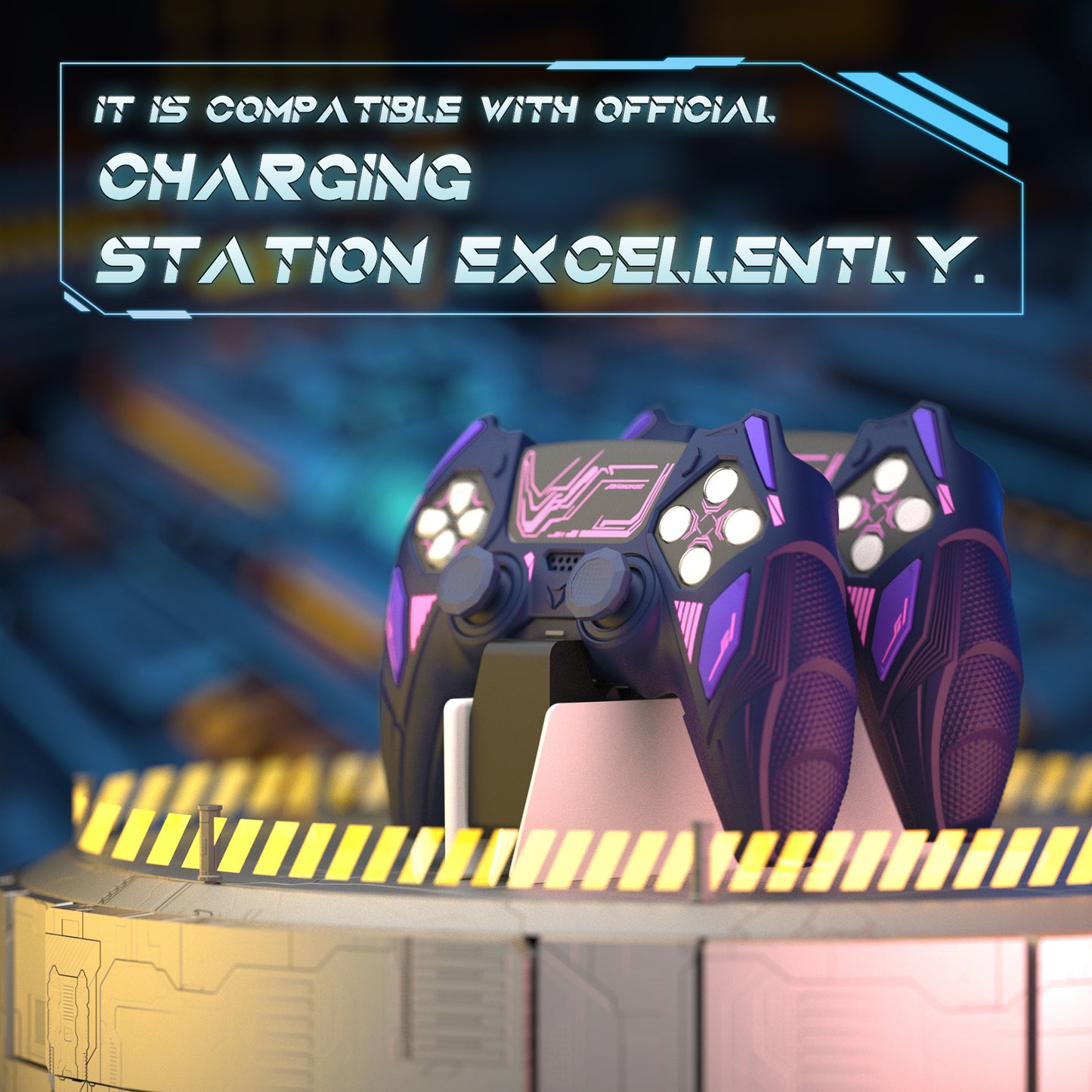 PlayVital メカライノ シリコンカバー PS5用(サムグリップ&ステッカー付き)充電ドック対応【ミッドナイトブルー&パープル】