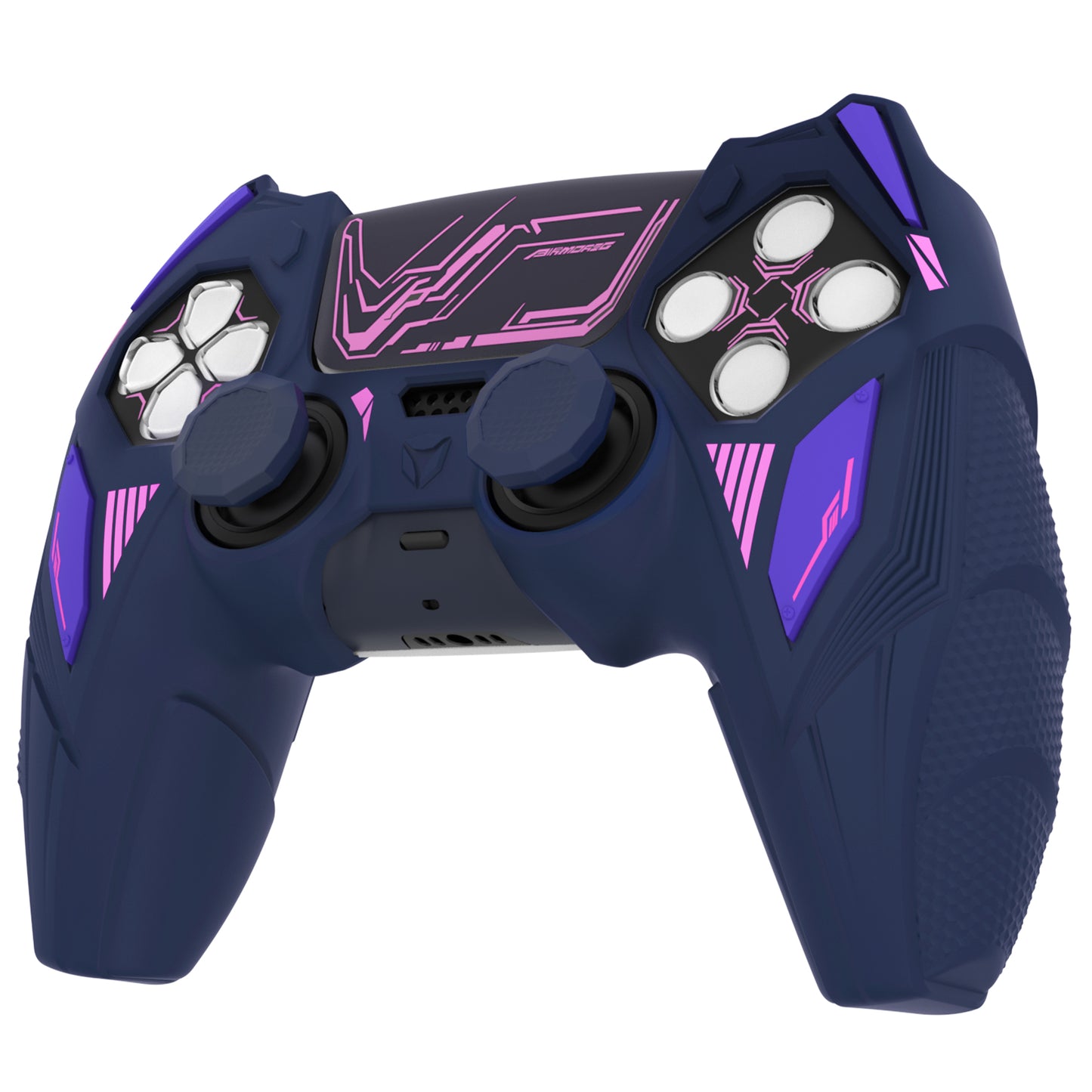 PlayVital メカライノ シリコンカバー PS5用(サムグリップ&ステッカー付き)充電ドック対応【ミッドナイトブルー&パープル】