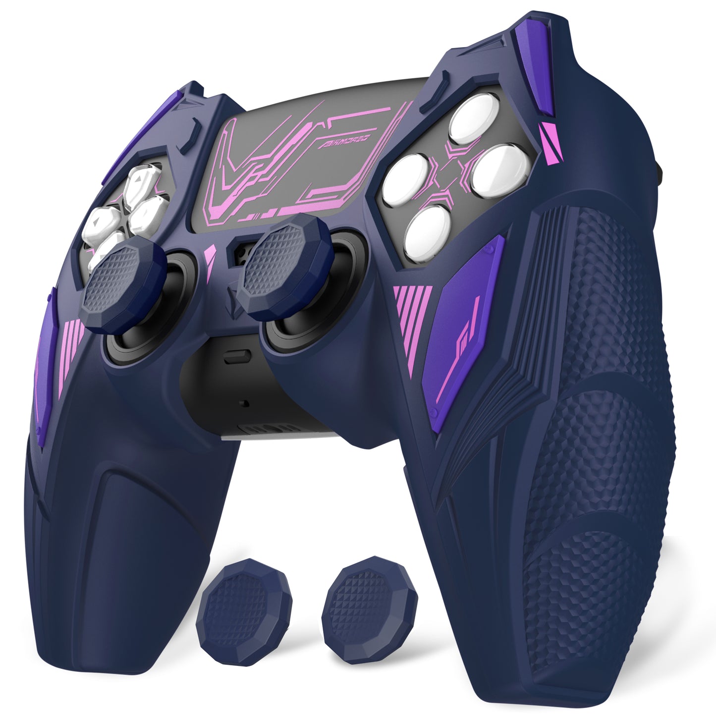 PlayVital メカライノ シリコンカバー PS5用(サムグリップ&ステッカー付き)充電ドック対応【ミッドナイトブルー&パープル】
