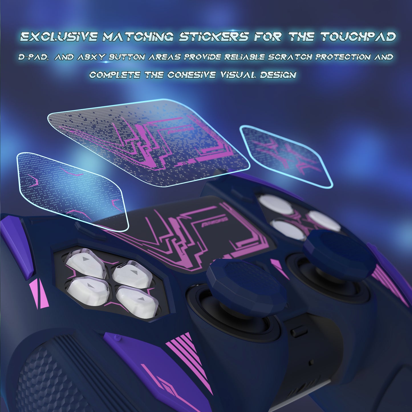 PlayVital メカライノ シリコンカバー PS5用(サムグリップ&ステッカー付き)充電ドック対応【ミッドナイトブルー&パープル】