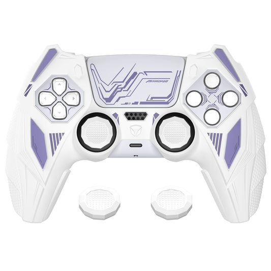 PlayVital メカライノ シリコンカバー PS5用(サムグリップ&ステッカー付き)充電ドック対応【ホワイト&ライトバイオレット】