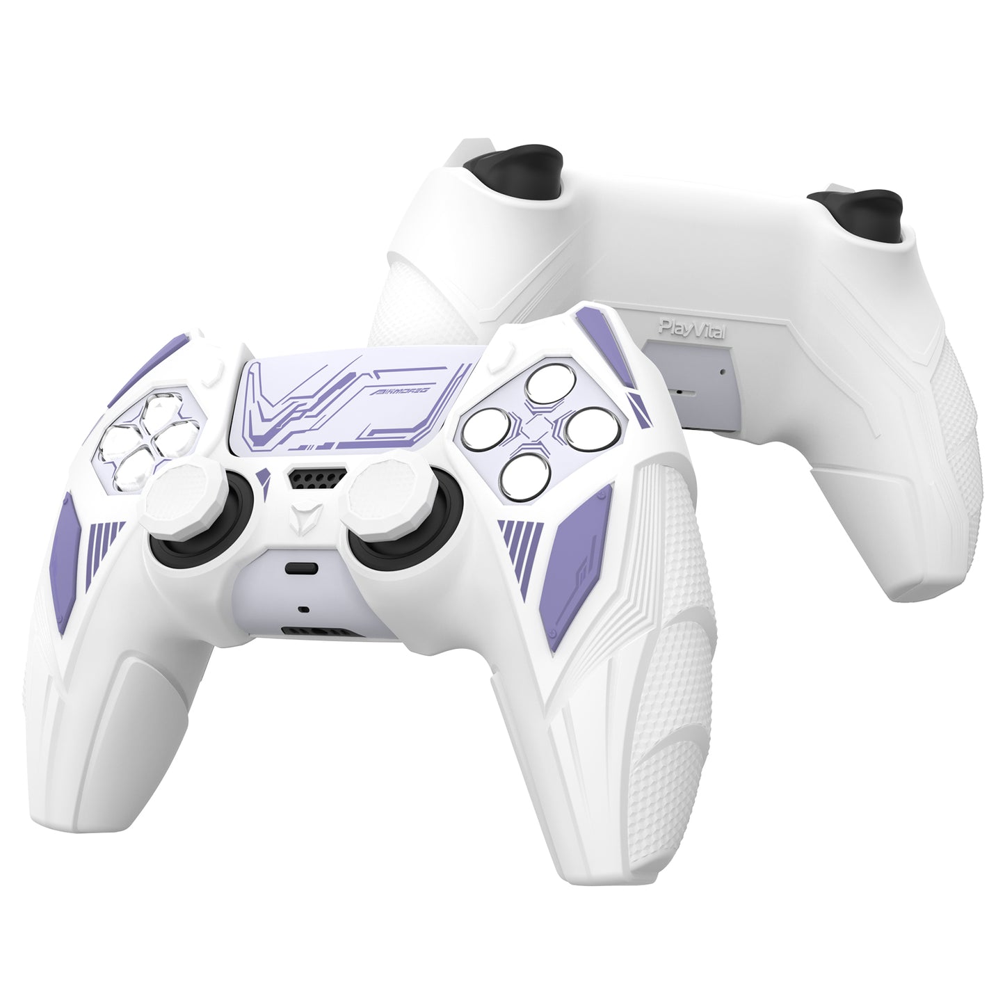 PlayVital メカライノ シリコンカバー PS5用(サムグリップ&ステッカー付き)充電ドック対応【ホワイト&ライトバイオレット】
