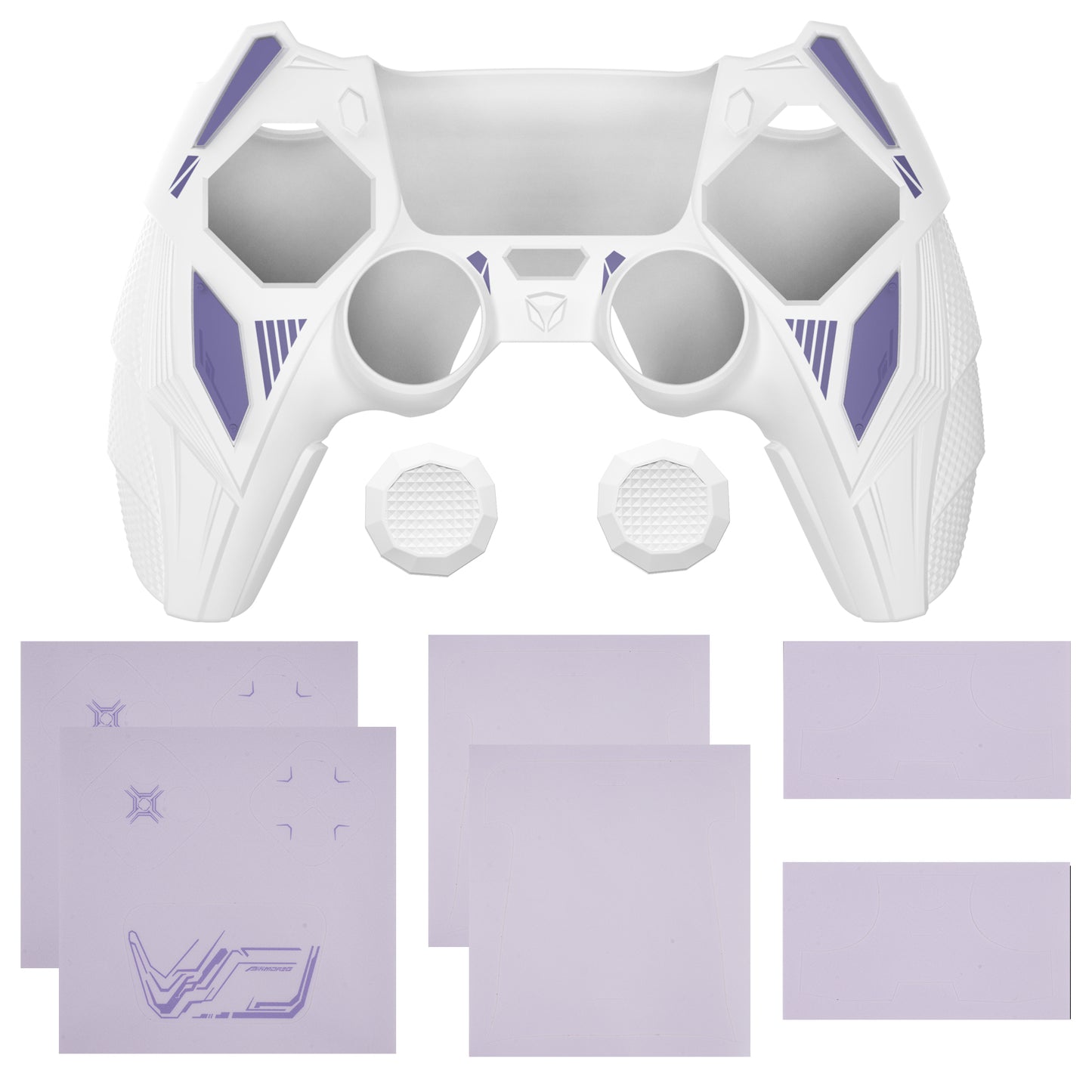 PlayVital メカライノ シリコンカバー PS5用(サムグリップ&ステッカー付き)充電ドック対応【ホワイト&ライトバイオレット】