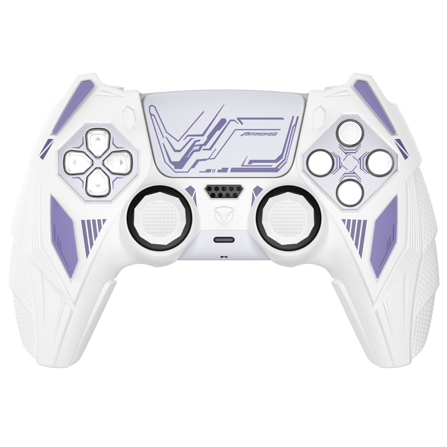 PlayVital メカライノ シリコンカバー PS5用(サムグリップ&ステッカー付き)充電ドック対応【ホワイト&ライトバイオレット】