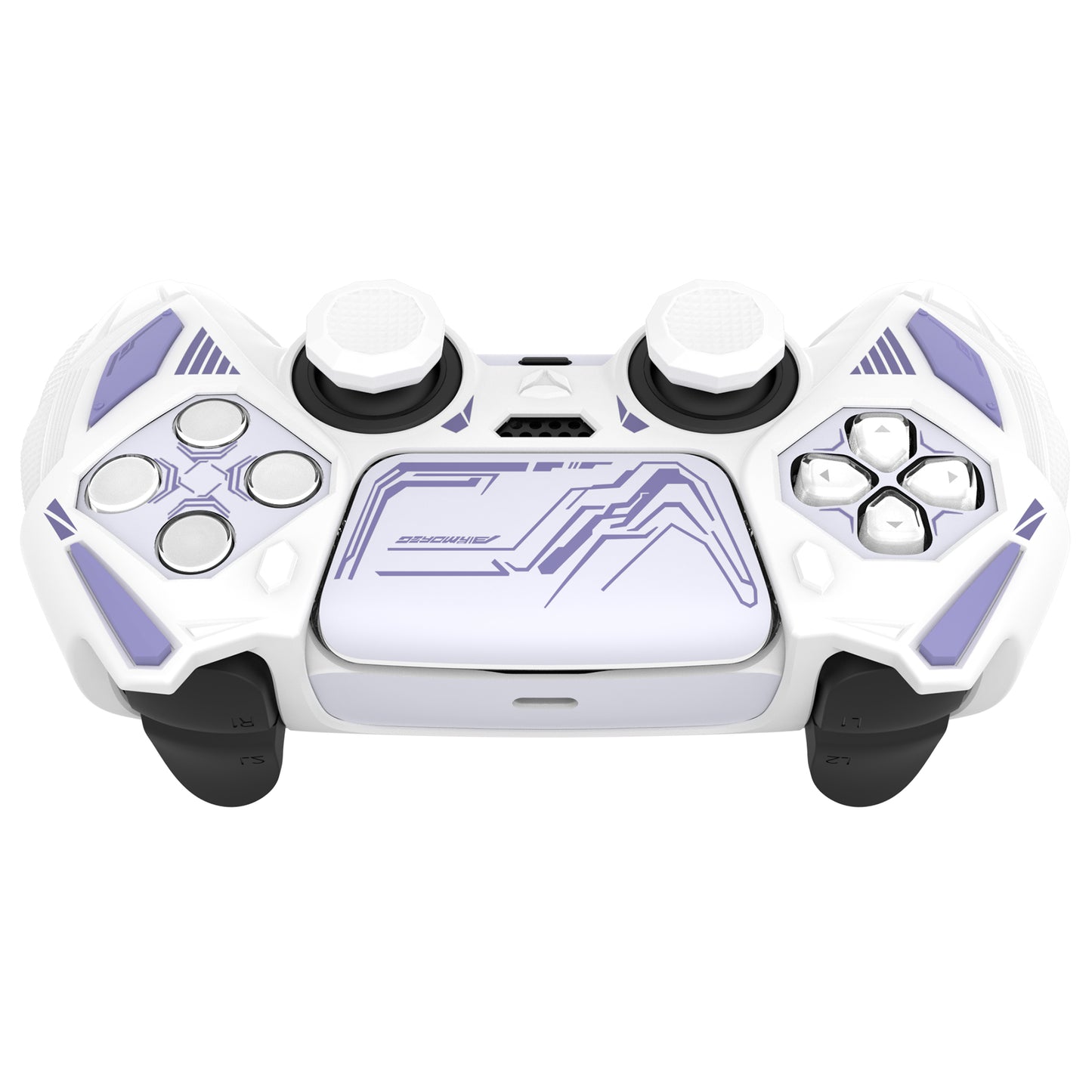 PlayVital メカライノ シリコンカバー PS5用(サムグリップ&ステッカー付き)充電ドック対応【ホワイト&ライトバイオレット】