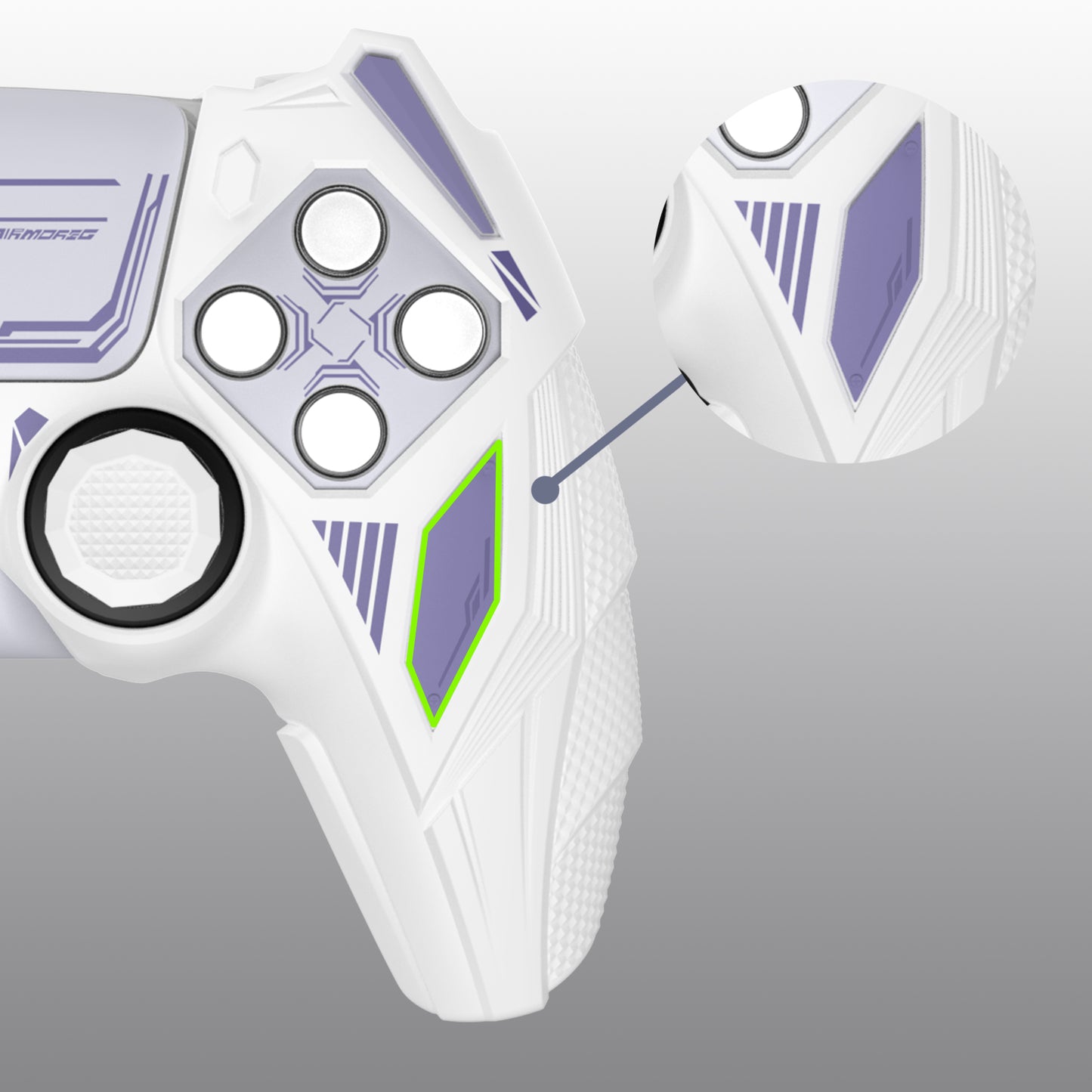 PlayVital メカライノ シリコンカバー PS5用(サムグリップ&ステッカー付き)充電ドック対応【ホワイト&ライトバイオレット】