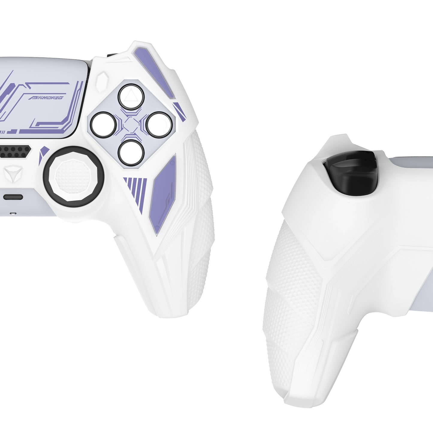 PlayVital メカライノ シリコンカバー PS5用(サムグリップ&ステッカー付き)充電ドック対応【ホワイト&ライトバイオレット】