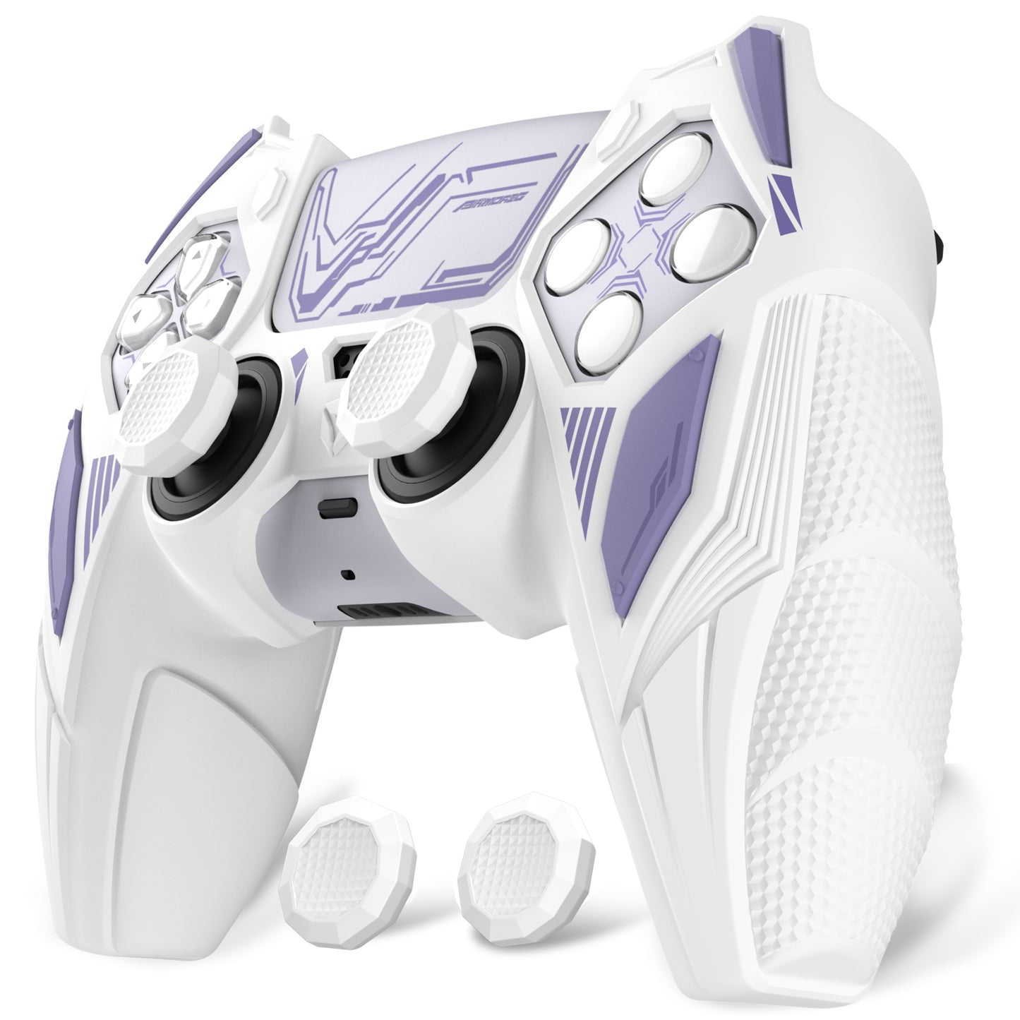 PlayVital メカライノ シリコンカバー PS5用(サムグリップ&ステッカー付き)充電ドック対応【ホワイト&ライトバイオレット】