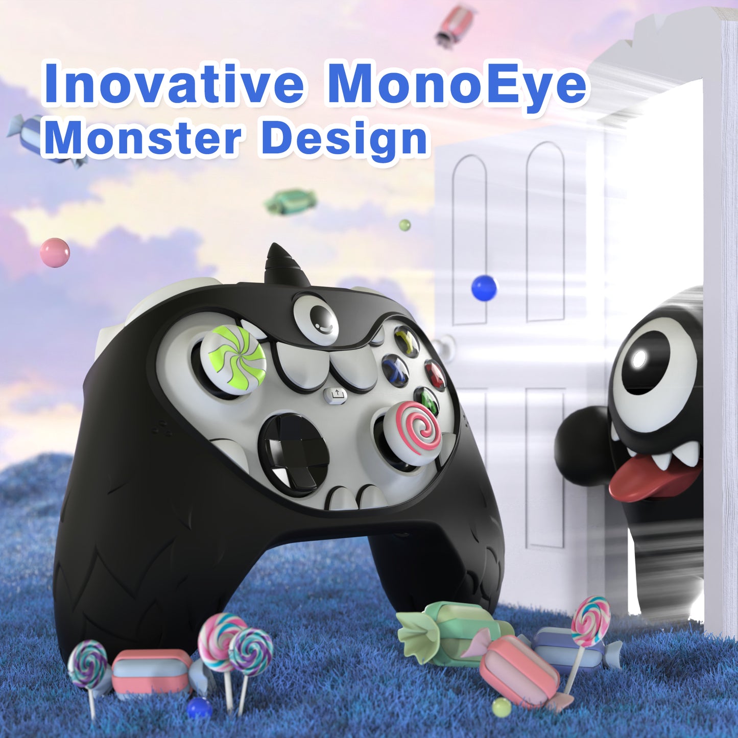 PlayVital MonoEye Monster キュートシリコンカバー for Xbox Series X/S コントローラー、ジョイスティックキャップとステッカー付き Xbox Core コントローラーグリップケース【ブラック】