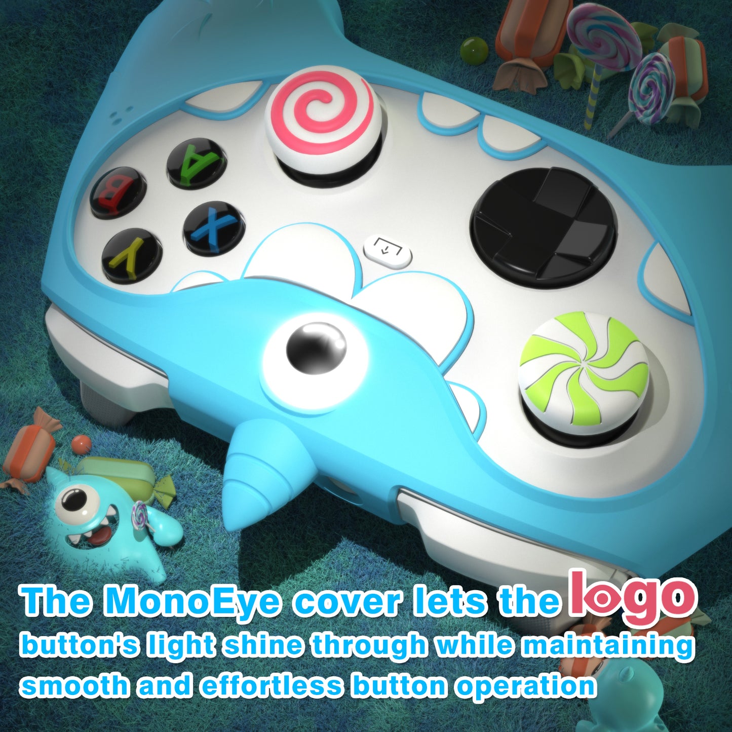 PlayVital MonoEye Monster キュートシリコンカバー for Xbox Series X/S コントローラー、ジョイスティックキャップとステッカー付き Xbox Core コントローラーグリップケース【ブルー】