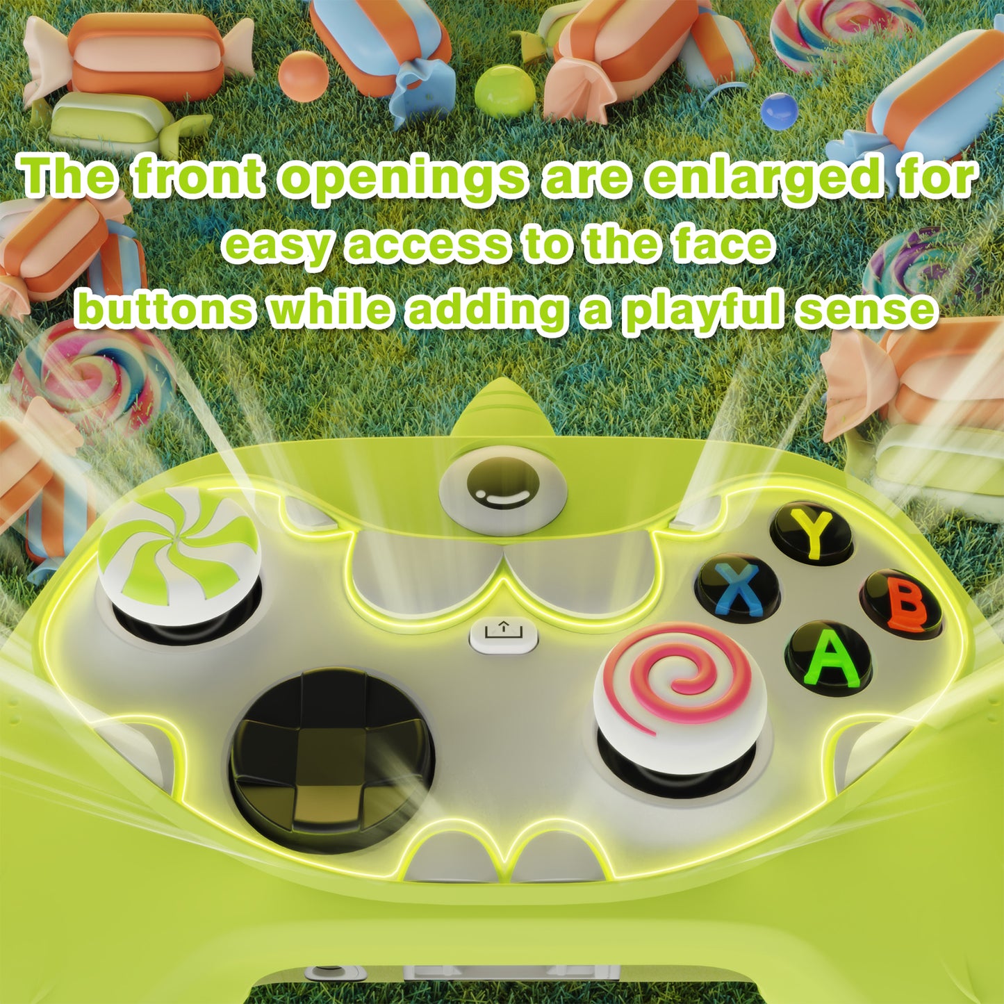 PlayVital MonoEye Monster キュートシリコンカバー for Xbox Series X/S コントローラー、ジョイスティックキャップとステッカー付き Xbox Core コントローラーグリップケース 【グリーン】
