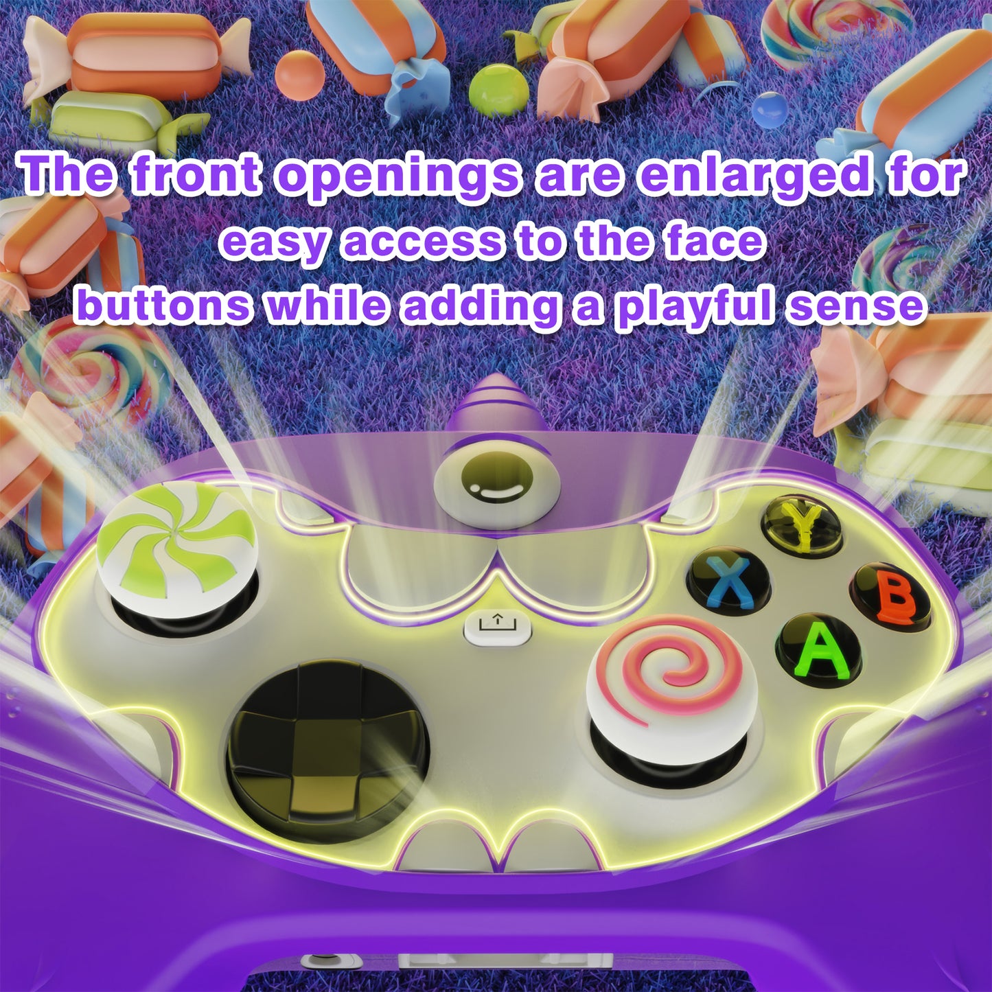 PlayVital MonoEye Monster キュートシリコンカバー for Xbox Series X/S コントローラー、ジョイスティックキャップとステッカー付き Xbox Core コントローラーグリップケース【パープル】