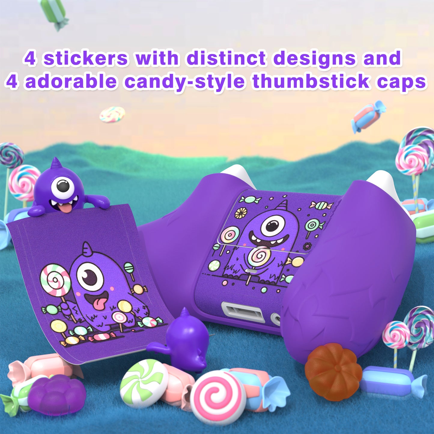 PlayVital MonoEye Monster キュートシリコンカバー for Xbox Series X/S コントローラー、ジョイスティックキャップとステッカー付き Xbox Core コントローラーグリップケース【パープル】