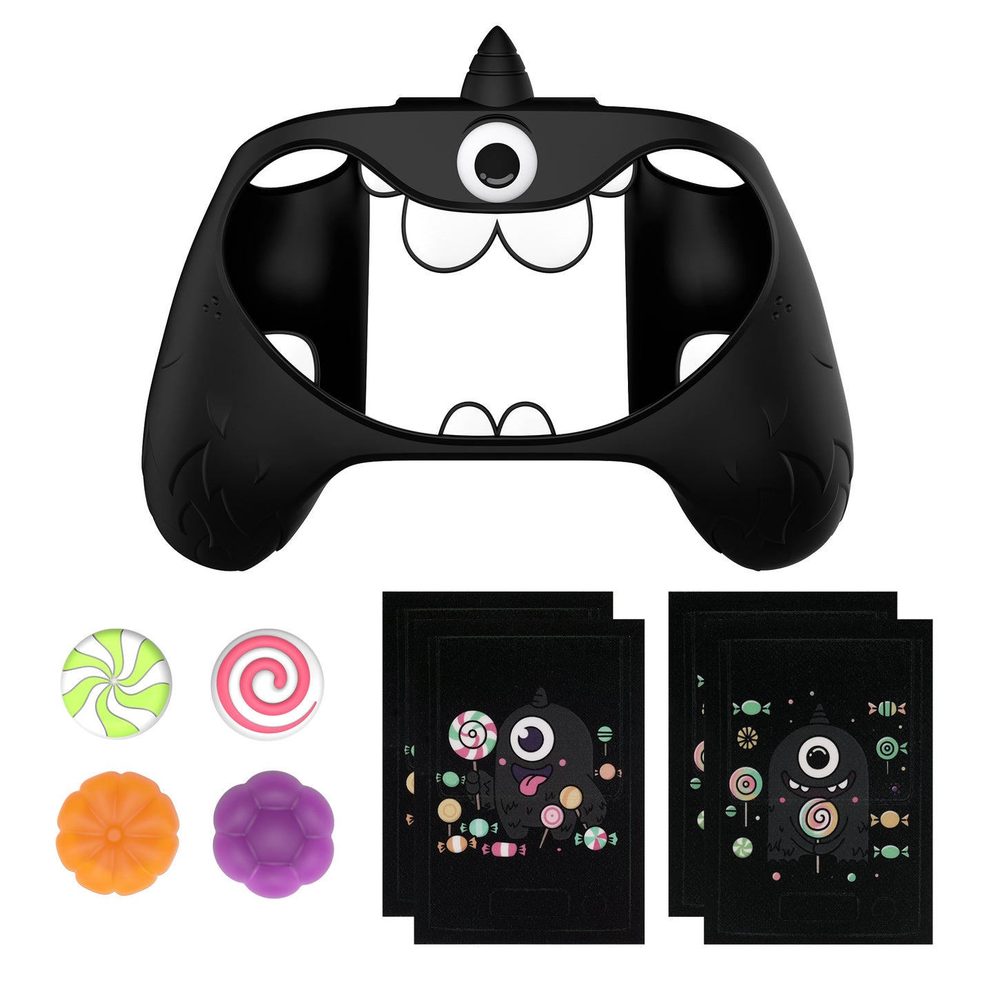 PlayVital MonoEye Monster キュートシリコンカバー for Xbox Series X/S コントローラー、ジョイスティックキャップとステッカー付き Xbox Core コントローラーグリップケース【ブラック】
