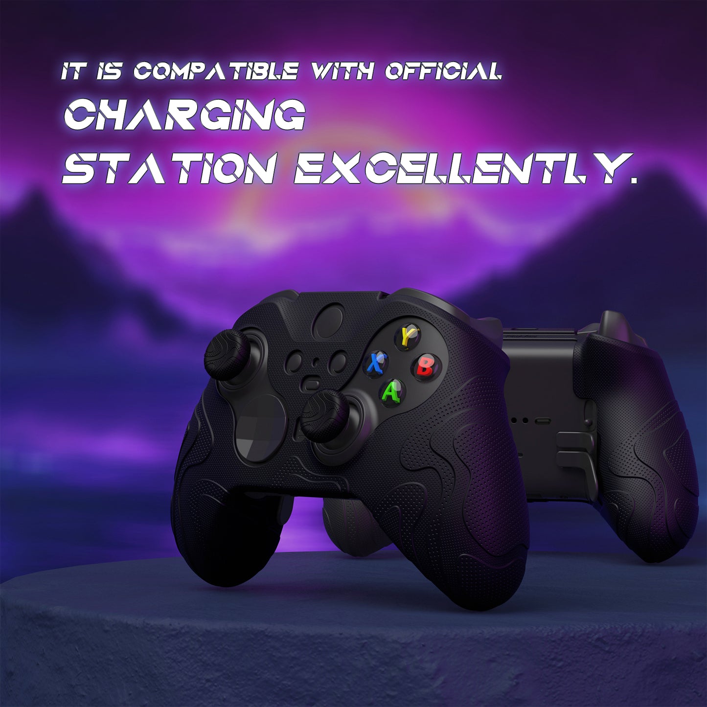 PlayVital マウンテンレンジエディション シリコングリップカバー(サムグリップ付き) Xbox Elite Series 2 コントローラー& Xbox Elite Series 2 コアコントローラー用【ブラック】