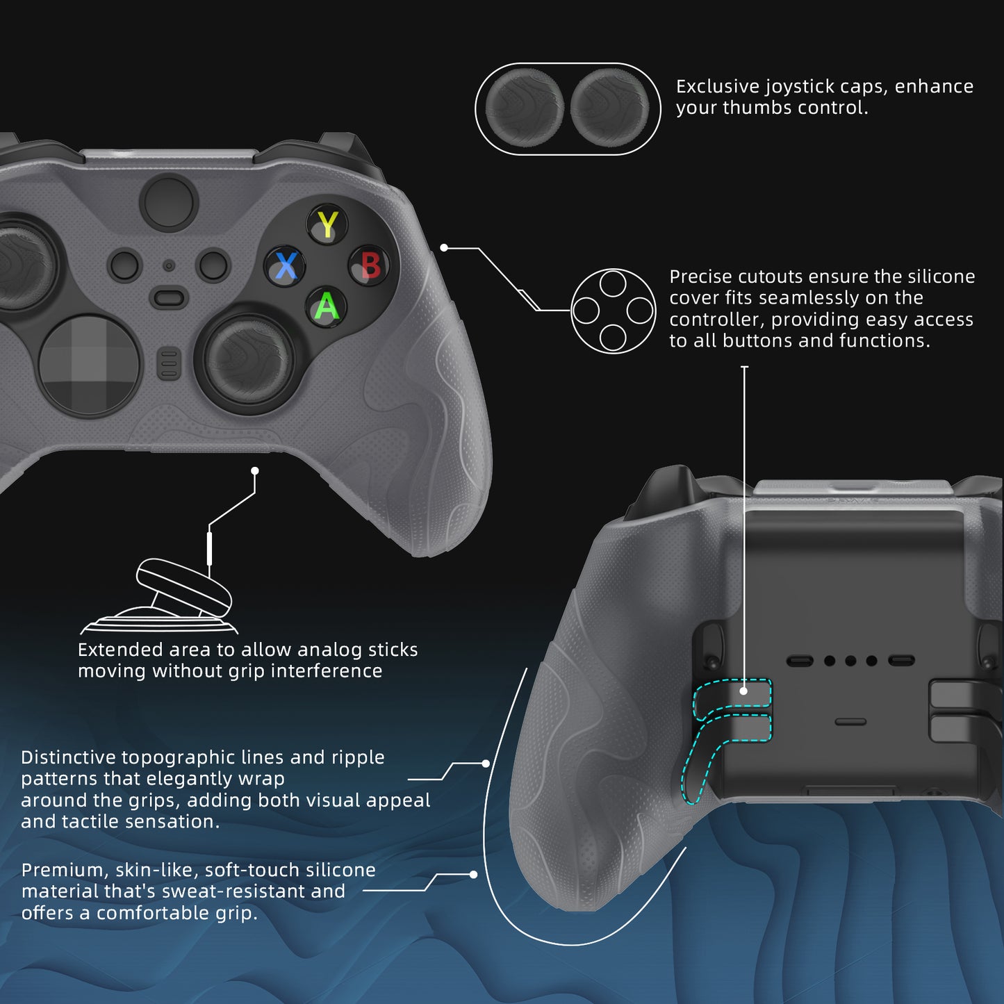 PlayVital マウンテンレンジエディション シリコングリップカバー(サムグリップ付き) Xbox Elite Series 2 コントローラー& Xbox Elite Series 2 コアコントローラー用【クリアホワイト】