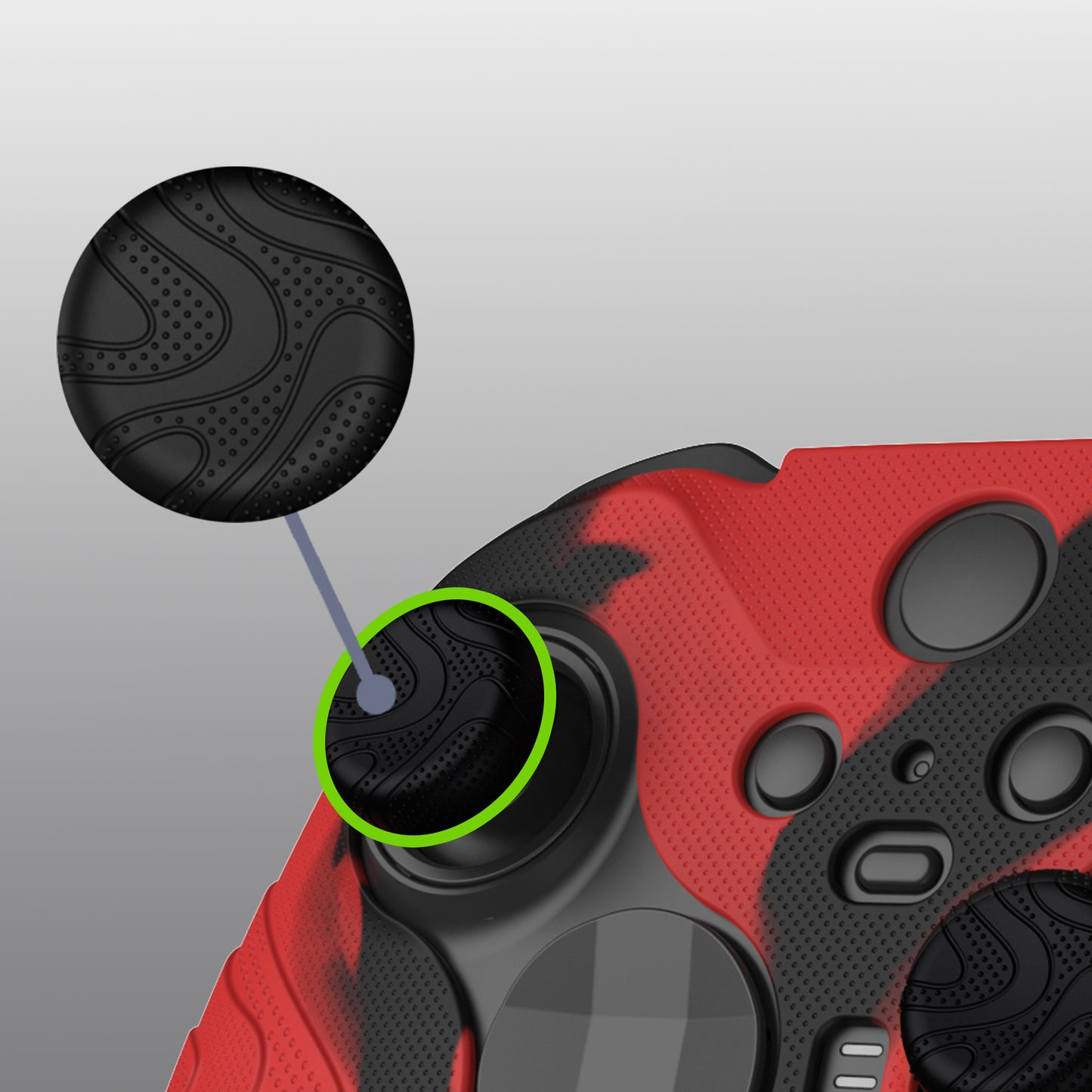 PlayVital マウンテンレンジエディション シリコングリップカバー(サムグリップ付き) Xbox Elite Series 2 コントローラー& Xbox Elite Series 2 コアコントローラー用【レッド & ブラック】