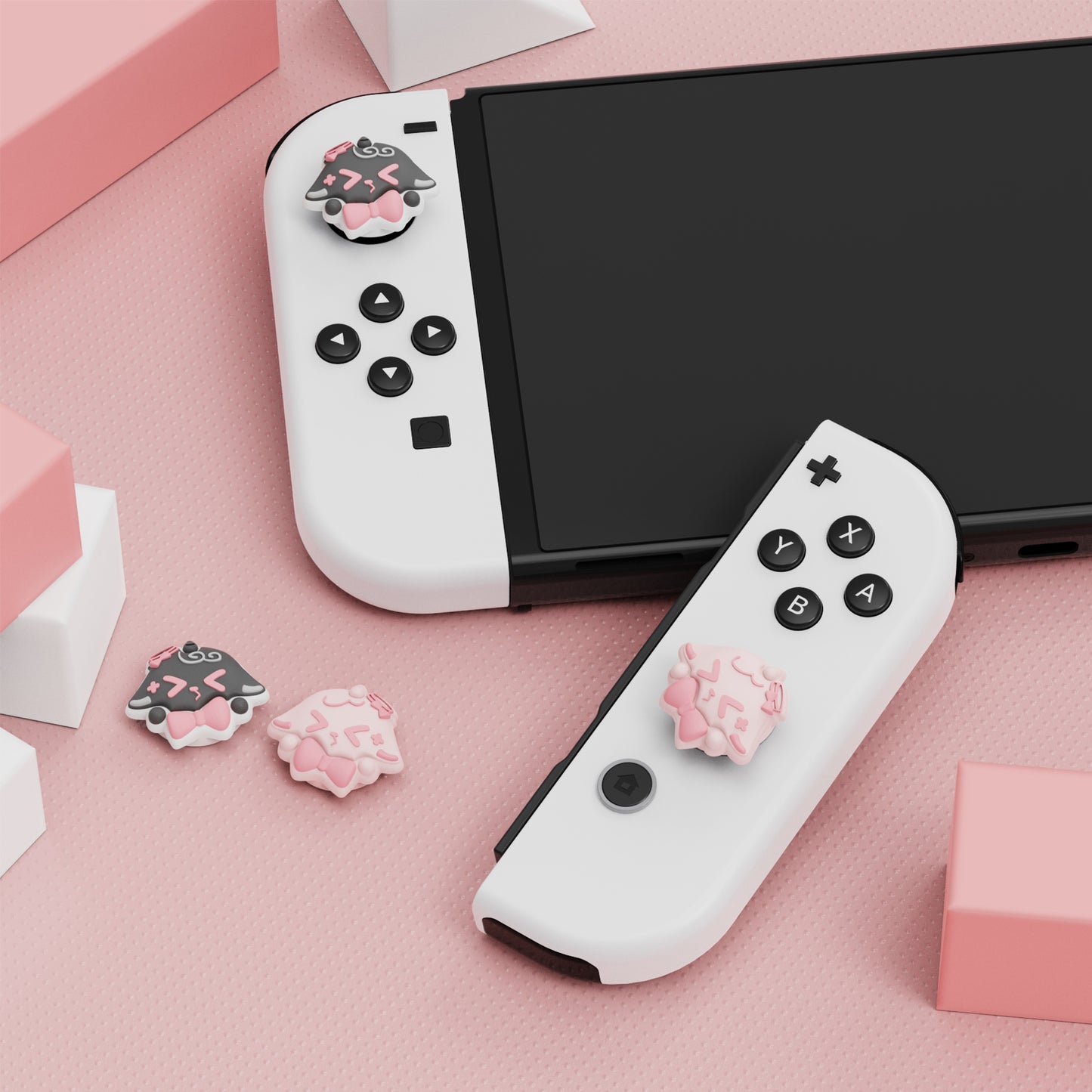 PlayVital かわいい親指グリップキャップ Nintendo Switch & 有機el & Switch Lite用【ふわリボンひつじ】