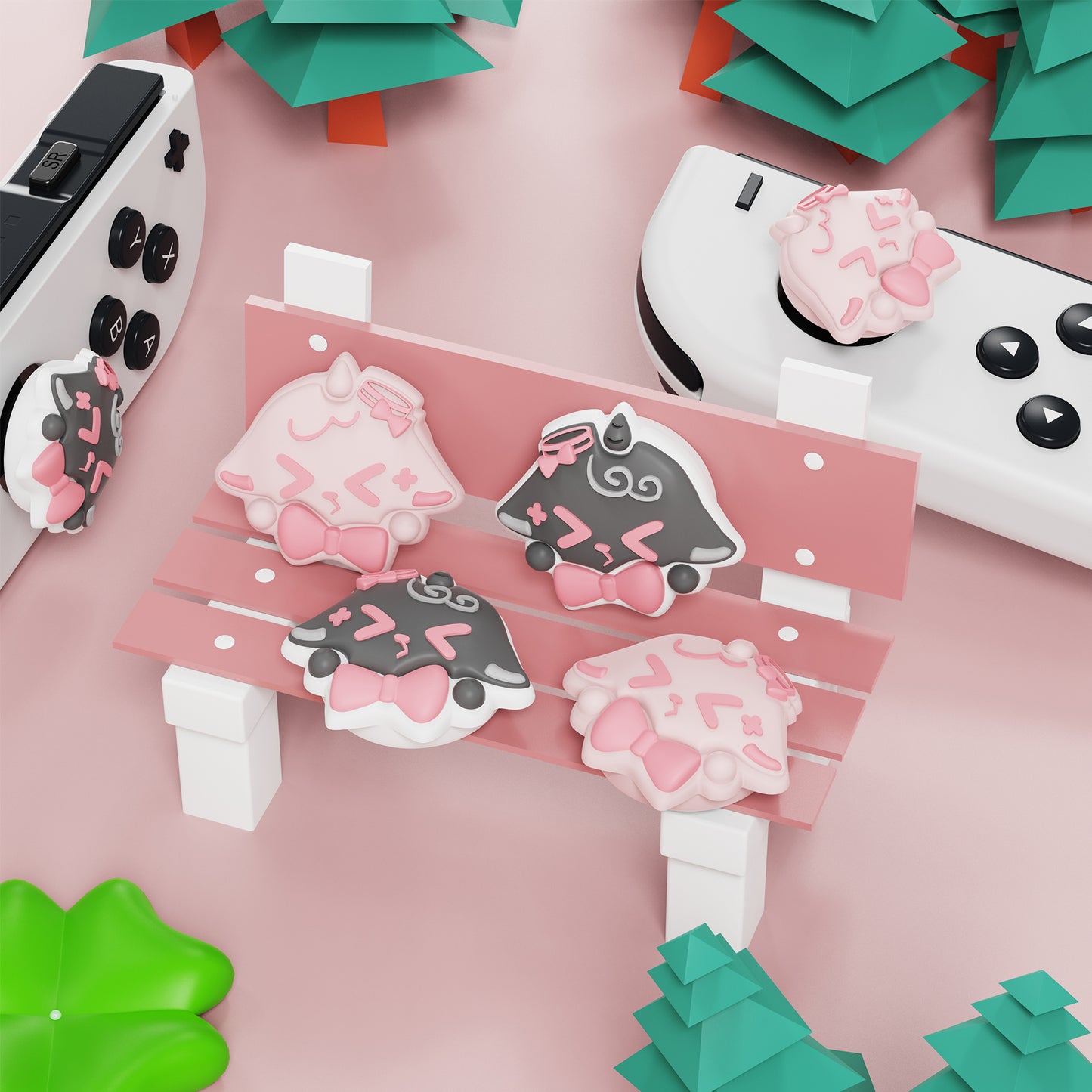 PlayVital かわいい親指グリップキャップ Nintendo Switch & 有機el & Switch Lite用【ふわリボンひつじ】