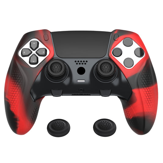 PlayVital Ninja Edition 滑り止めハーフカバーシリコンカバースキン サムグリップキャップ付き PS5 Edge コントローラー用 【レッド & ブラック】