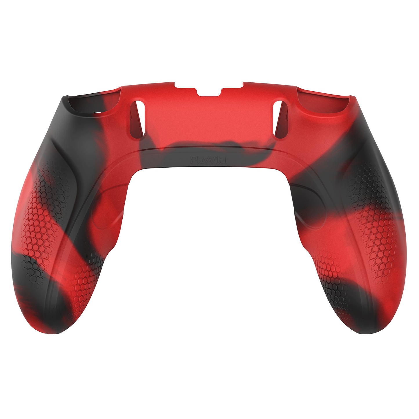 PlayVital Ninja Edition 滑り止めハーフカバーシリコンカバースキン サムグリップキャップ付き PS5 Edge コントローラー用 【レッド & ブラック】