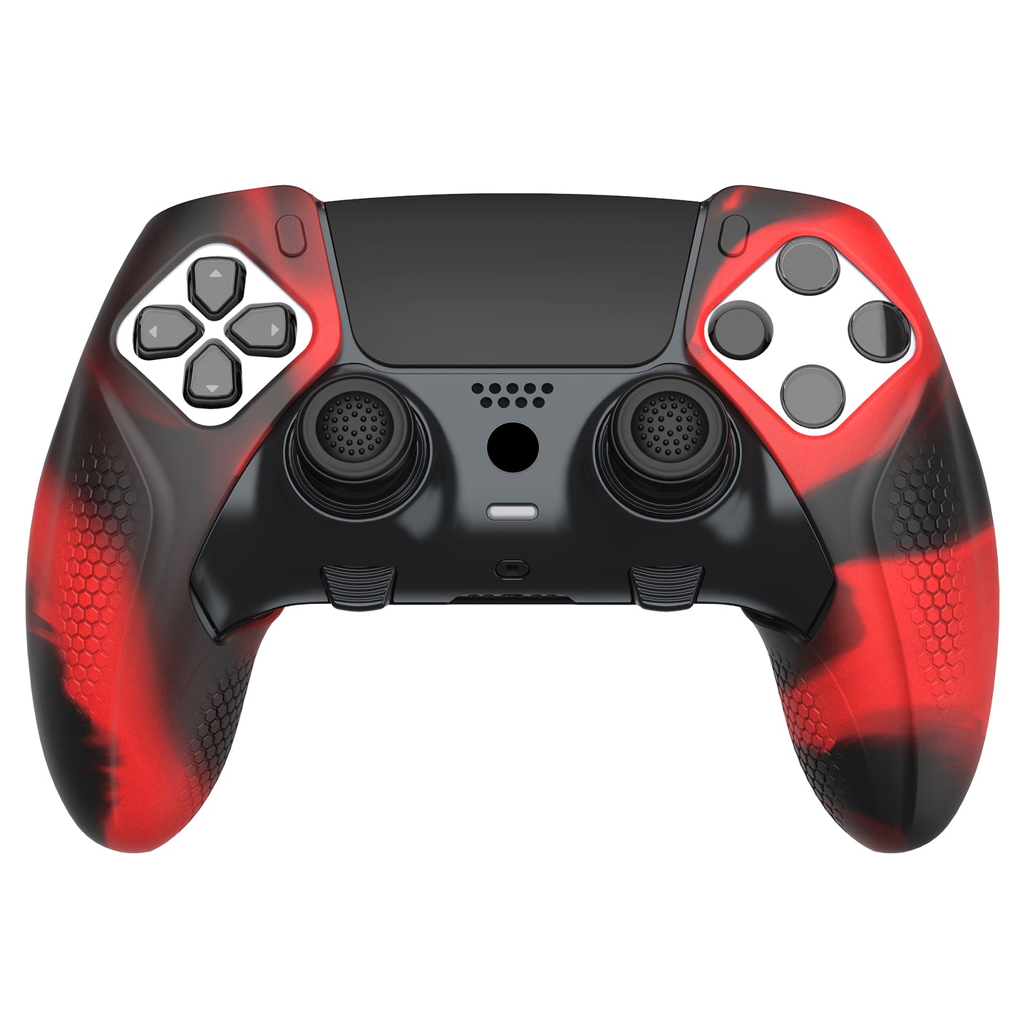 PlayVital Ninja Edition 滑り止めハーフカバーシリコンカバースキン サムグリップキャップ付き PS5 Edge コントローラー用 【レッド & ブラック】