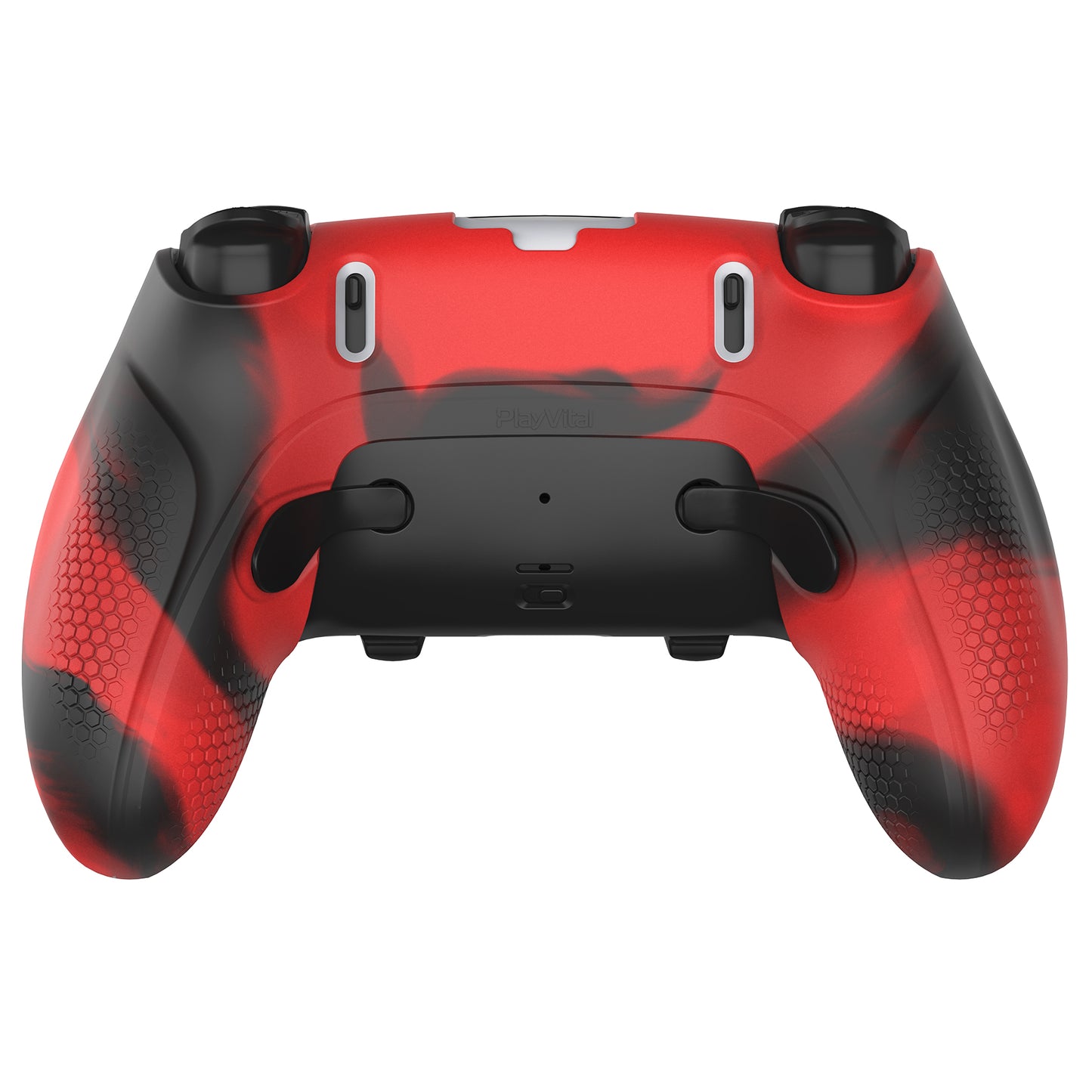 PlayVital Ninja Edition 滑り止めハーフカバーシリコンカバースキン サムグリップキャップ付き PS5 Edge コントローラー用 【レッド & ブラック】