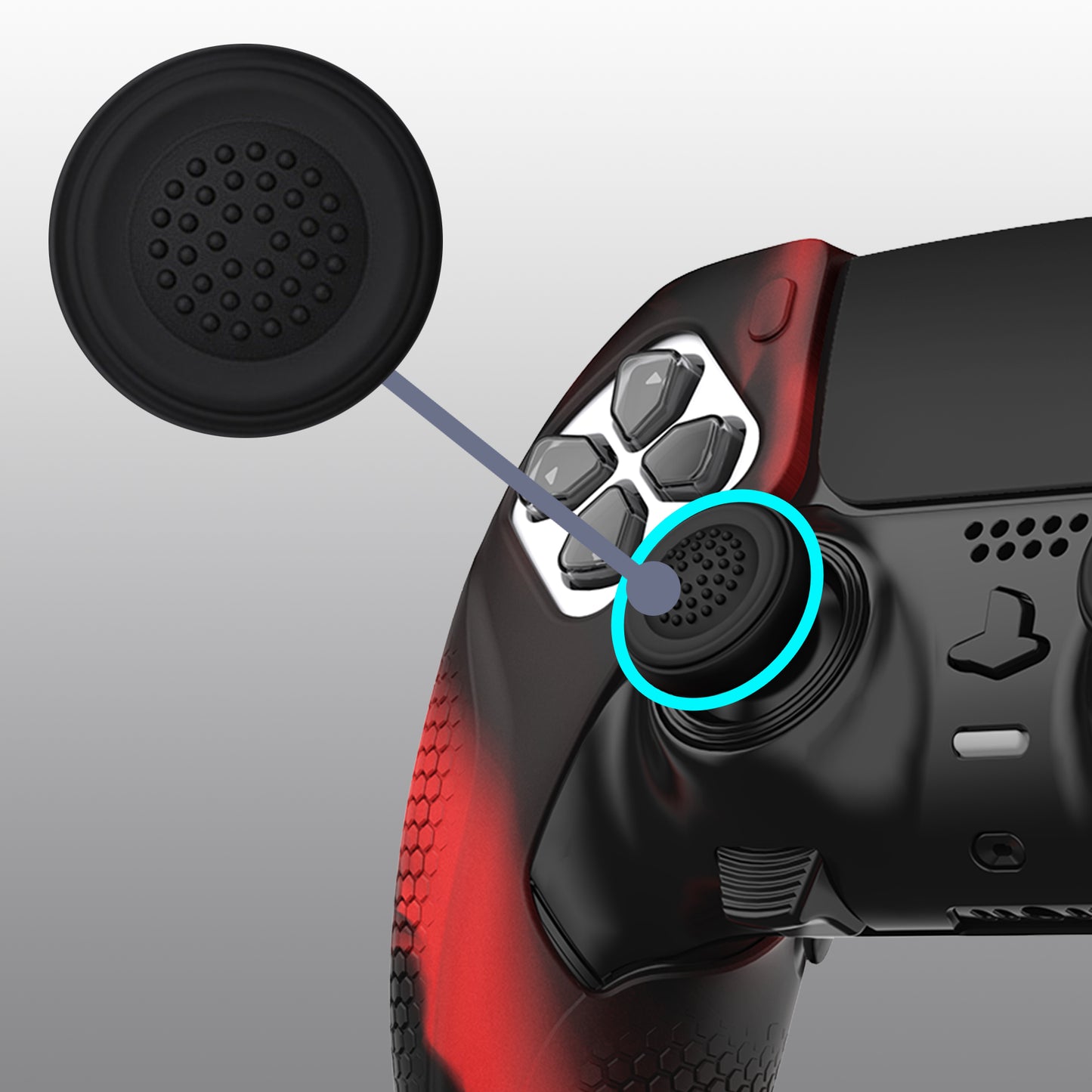 PlayVital Ninja Edition 滑り止めハーフカバーシリコンカバースキン サムグリップキャップ付き PS5 Edge コントローラー用 【レッド & ブラック】