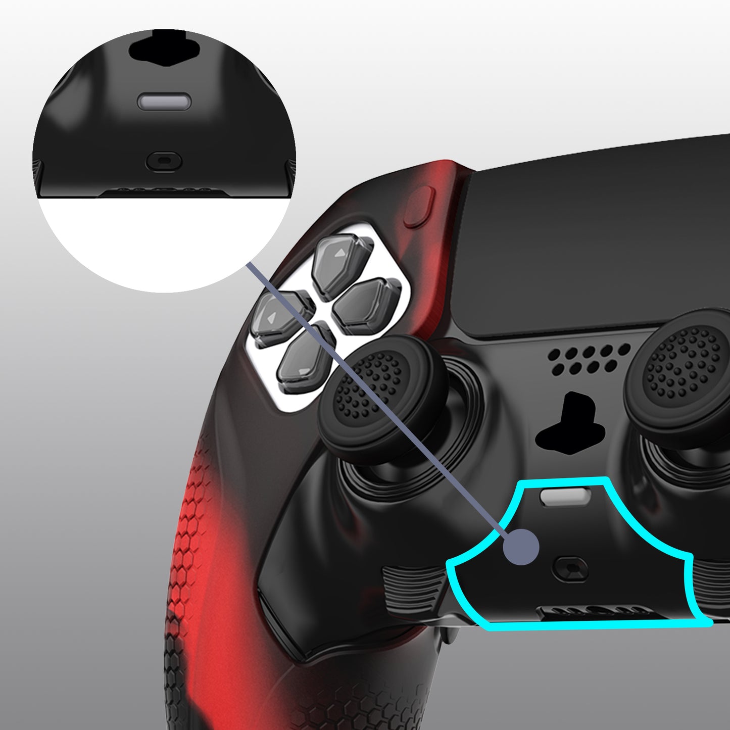 PlayVital Ninja Edition 滑り止めハーフカバーシリコンカバースキン サムグリップキャップ付き PS5 Edge コントローラー用 【レッド & ブラック】