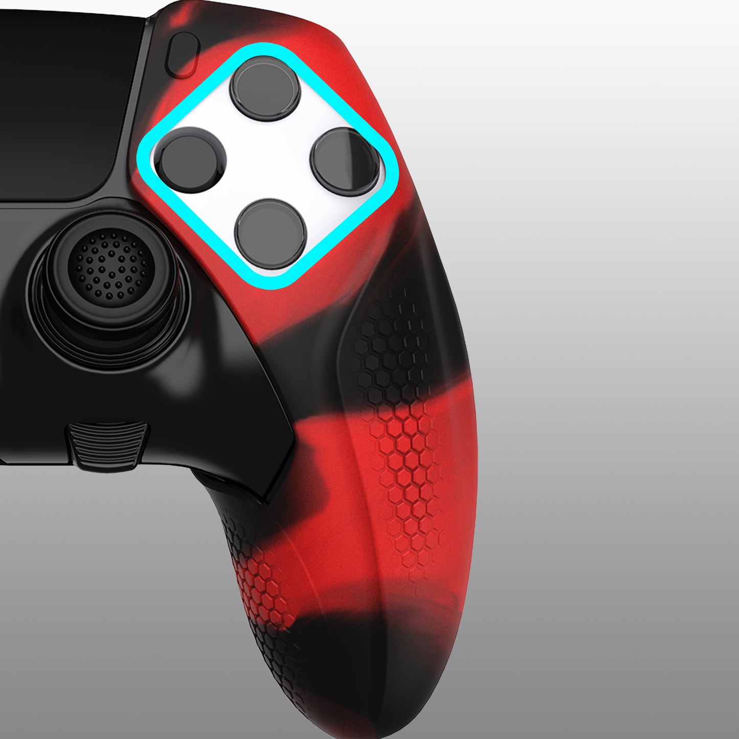 PlayVital Ninja Edition 滑り止めハーフカバーシリコンカバースキン サムグリップキャップ付き PS5 Edge コントローラー用 【レッド & ブラック】