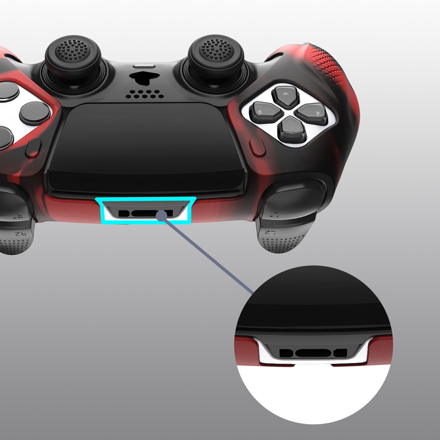 PlayVital Ninja Edition 滑り止めハーフカバーシリコンカバースキン サムグリップキャップ付き PS5 Edge コントローラー用 【レッド & ブラック】