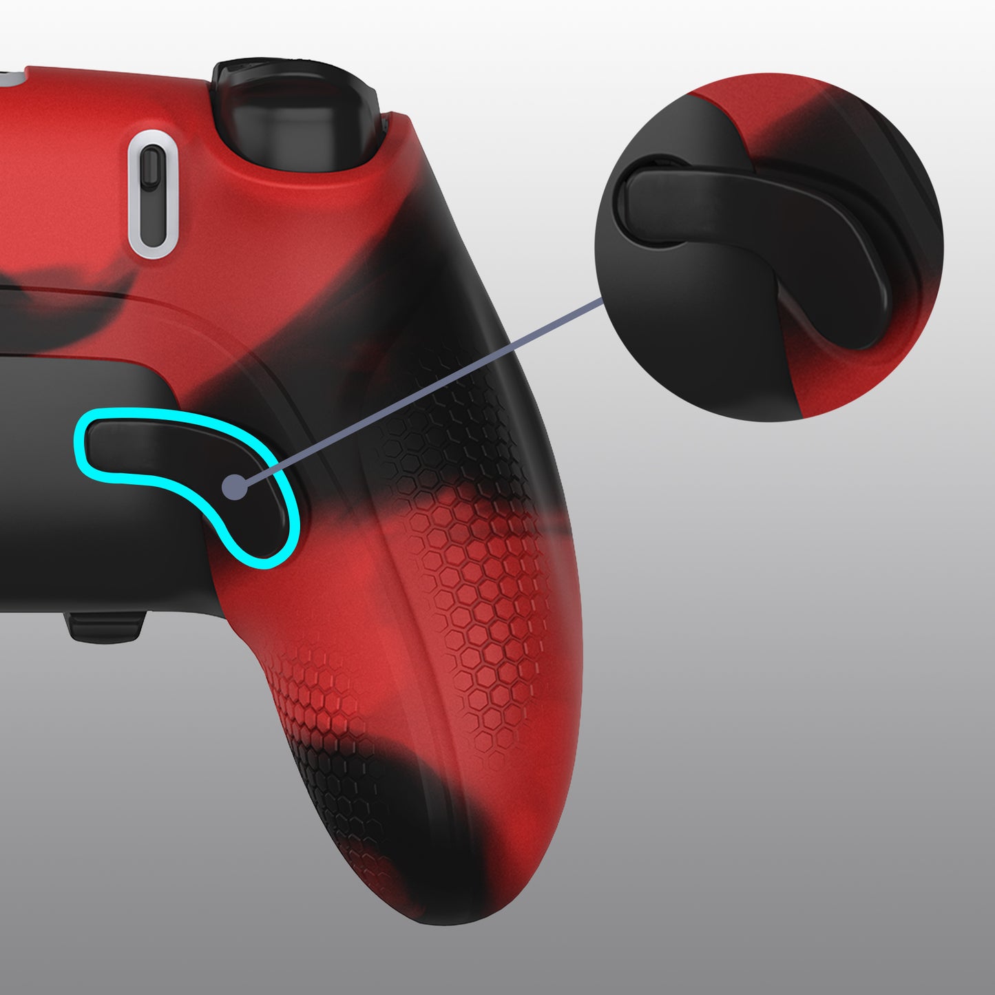 PlayVital Ninja Edition 滑り止めハーフカバーシリコンカバースキン サムグリップキャップ付き PS5 Edge コントローラー用 【レッド & ブラック】