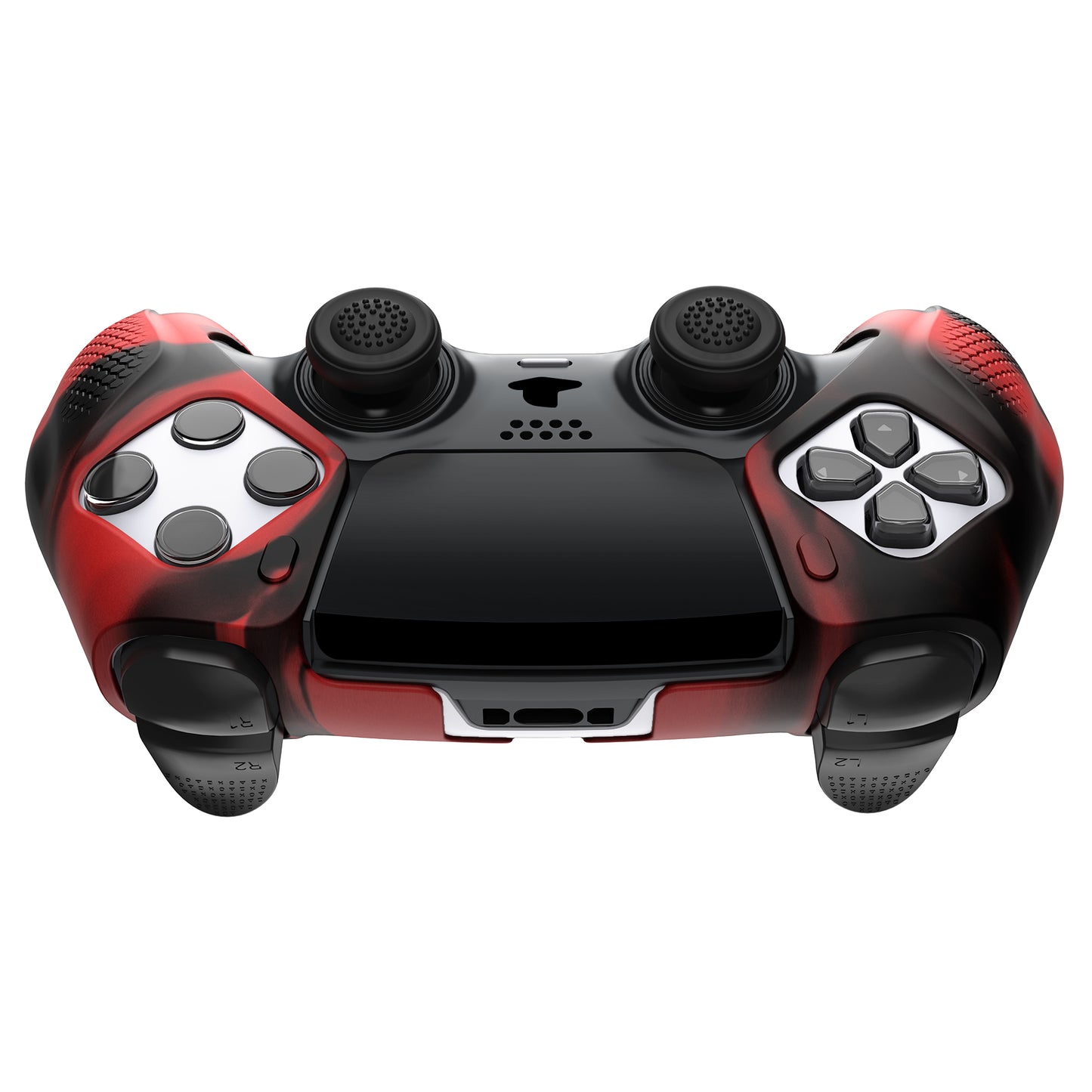 PlayVital Ninja Edition 滑り止めハーフカバーシリコンカバースキン サムグリップキャップ付き PS5 Edge コントローラー用 【レッド & ブラック】