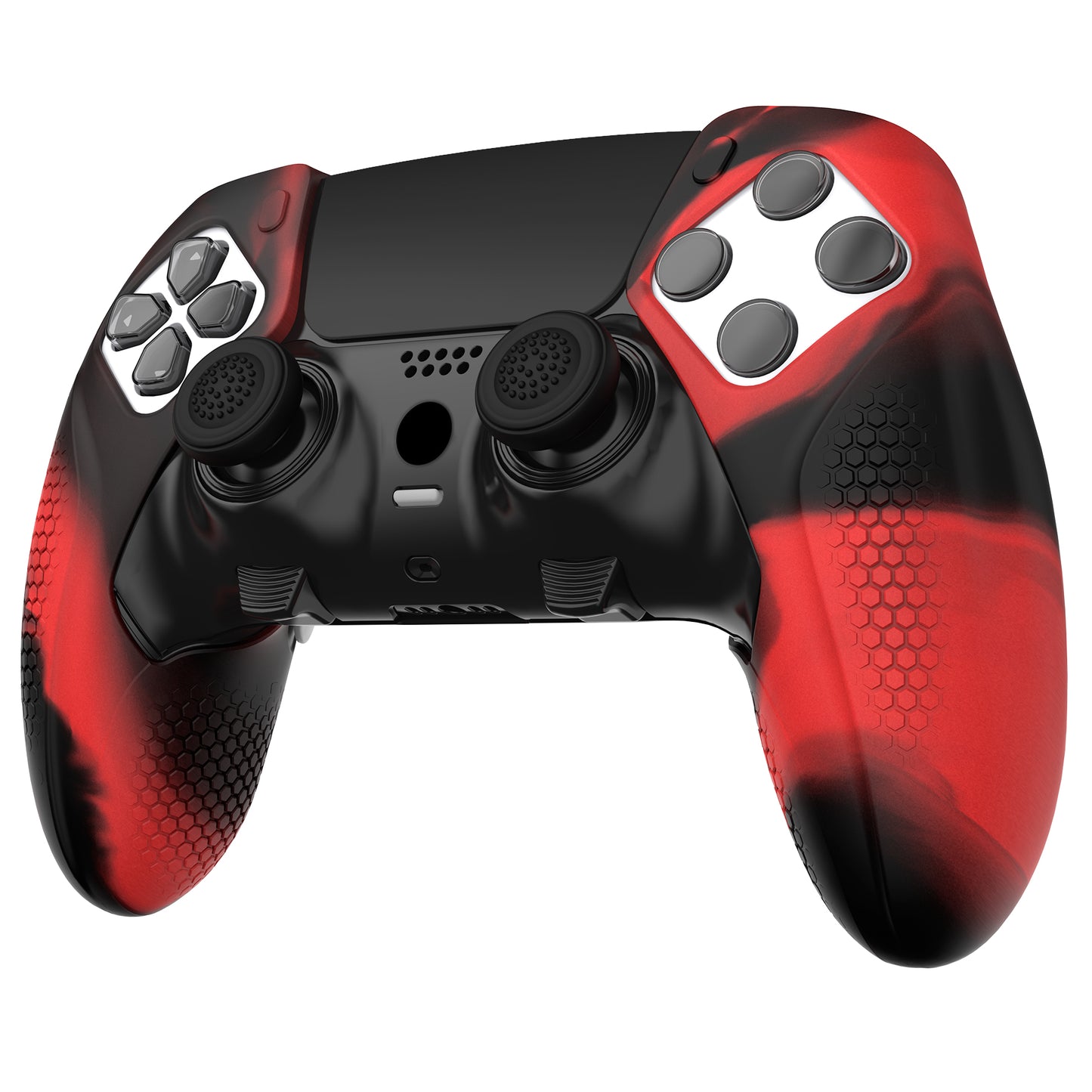 PlayVital Ninja Edition 滑り止めハーフカバーシリコンカバースキン サムグリップキャップ付き PS5 Edge コントローラー用 【レッド & ブラック】