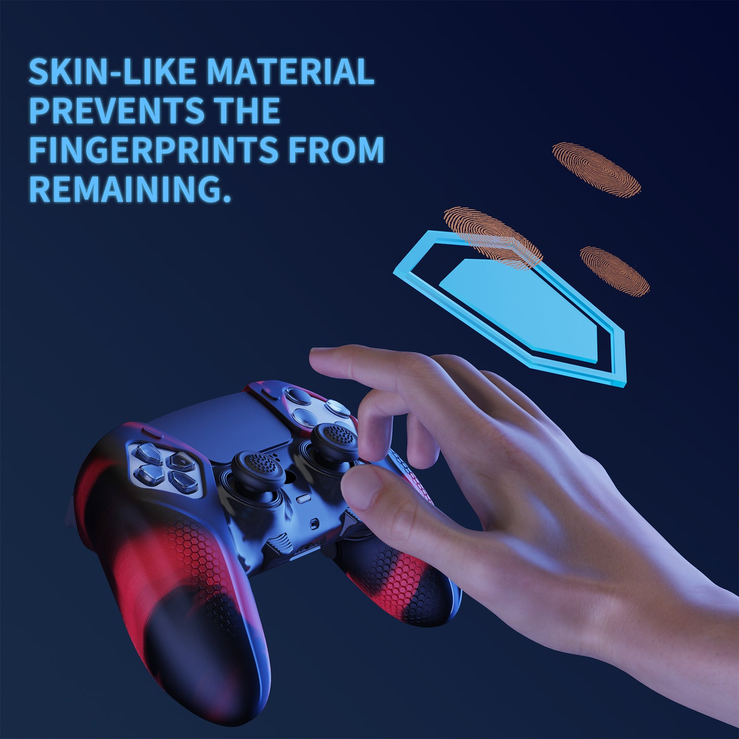 PlayVital Ninja Edition 滑り止めハーフカバーシリコンカバースキン サムグリップキャップ付き PS5 Edge コントローラー用 【レッド & ブラック】