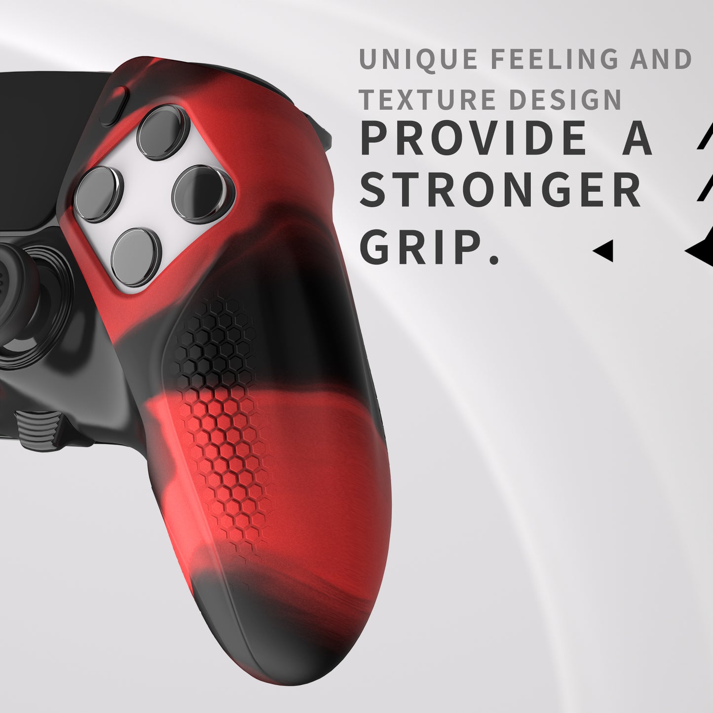 PlayVital Ninja Edition 滑り止めハーフカバーシリコンカバースキン サムグリップキャップ付き PS5 Edge コントローラー用 【レッド & ブラック】