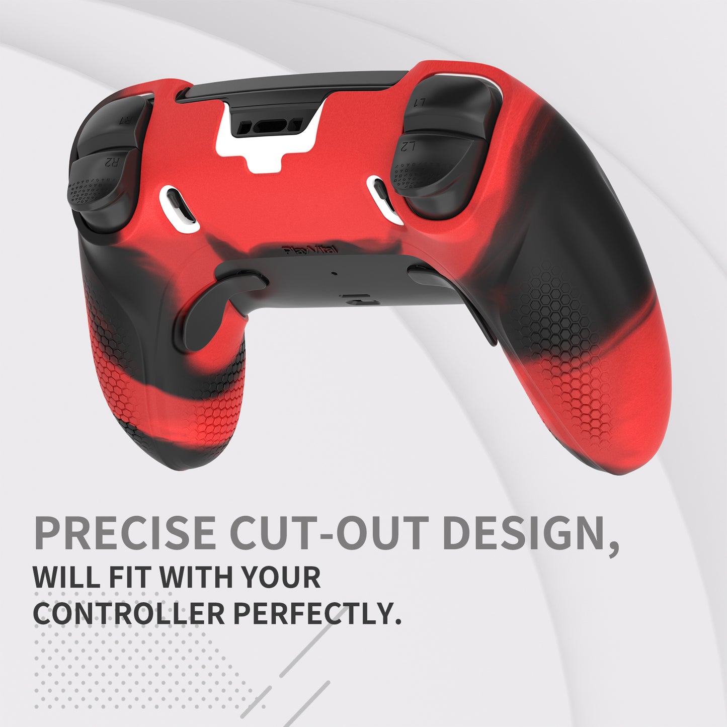 PlayVital Ninja Edition 滑り止めハーフカバーシリコンカバースキン サムグリップキャップ付き PS5 Edge コントローラー用 【レッド & ブラック】