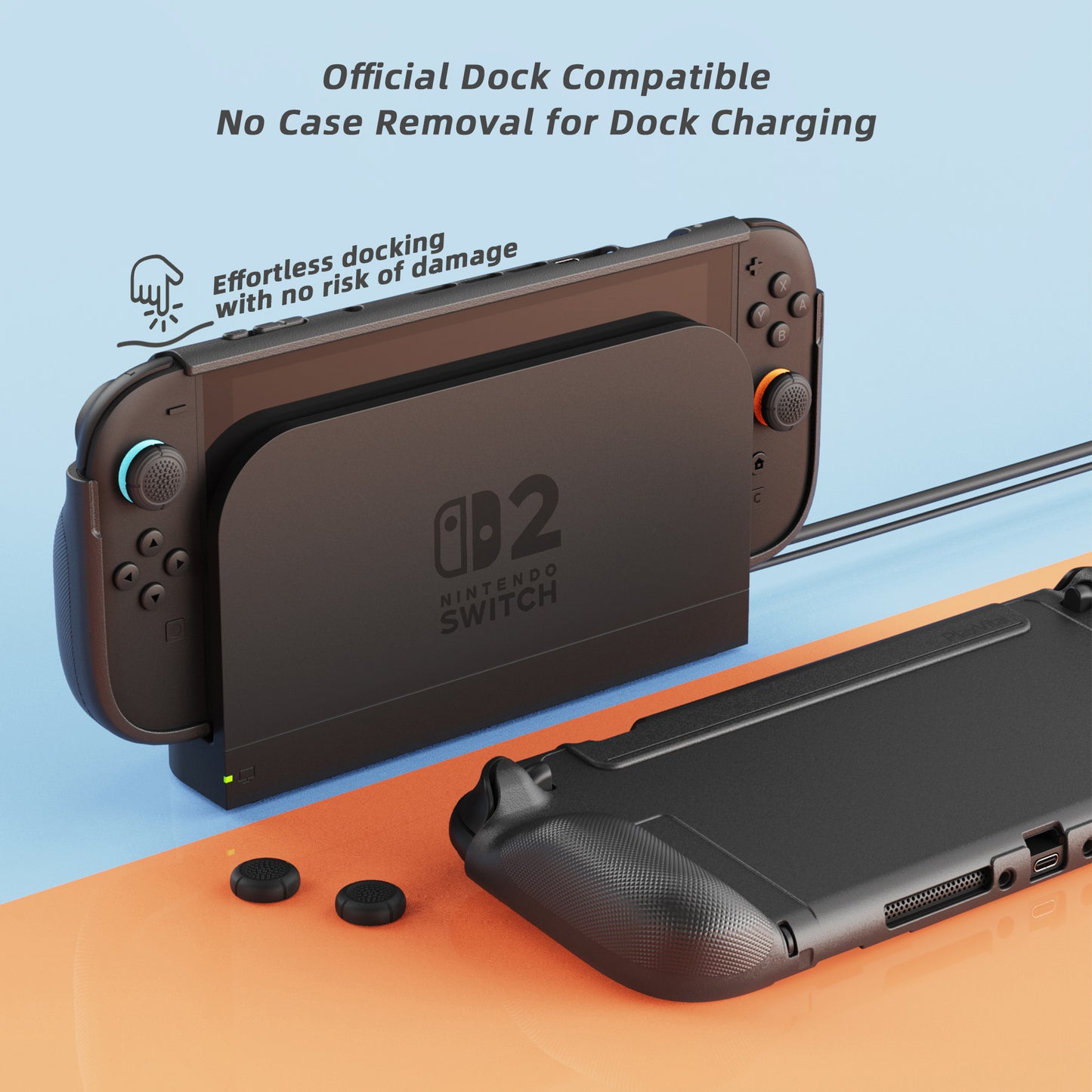 PlayVital PURE Nintendo Switch 2(2025)対応 TPU保護ケース ドック対応 耐衝撃 人間工学設計 グリップ付き 滑り止め 親指グリップキャップ付き【ブラック】
