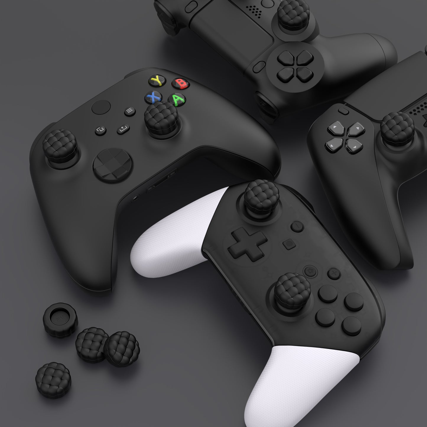 PlayVital パフクラウドテクスチャデザイン サムクッション グリップキャップ PS5 & PS4 & Switch Pro & Xbox Series X/S & Xbox Elite Series 2 & Xbox One & Xbox Core ワイヤレスコントローラー対応【ブラック】
