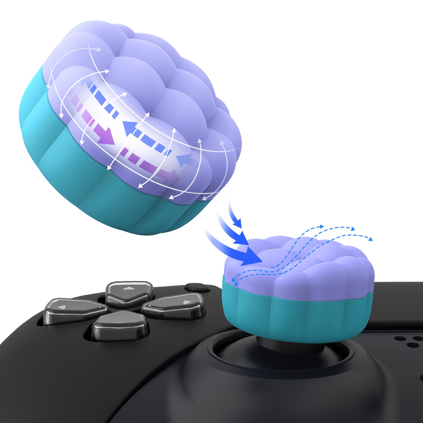 PlayVital パフクラウドテクスチャデザイン サムクッション グリップキャップ PS5 & PS4 & Switch Pro & Xbox Series X/S & Xbox Elite Series 2 & Xbox One & Xbox Core ワイヤレスコントローラー対応【ライトパープル&アクアブルー】