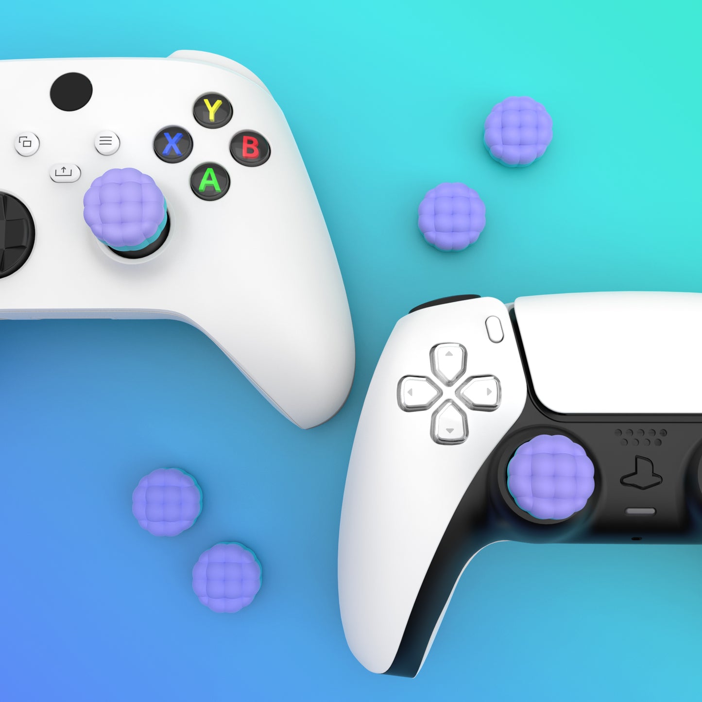 PlayVital パフクラウドテクスチャデザイン サムクッション グリップキャップ PS5 & PS4 & Switch Pro & Xbox Series X/S & Xbox Elite Series 2 & Xbox One & Xbox Core ワイヤレスコントローラー対応【ライトパープル&アクアブルー】
